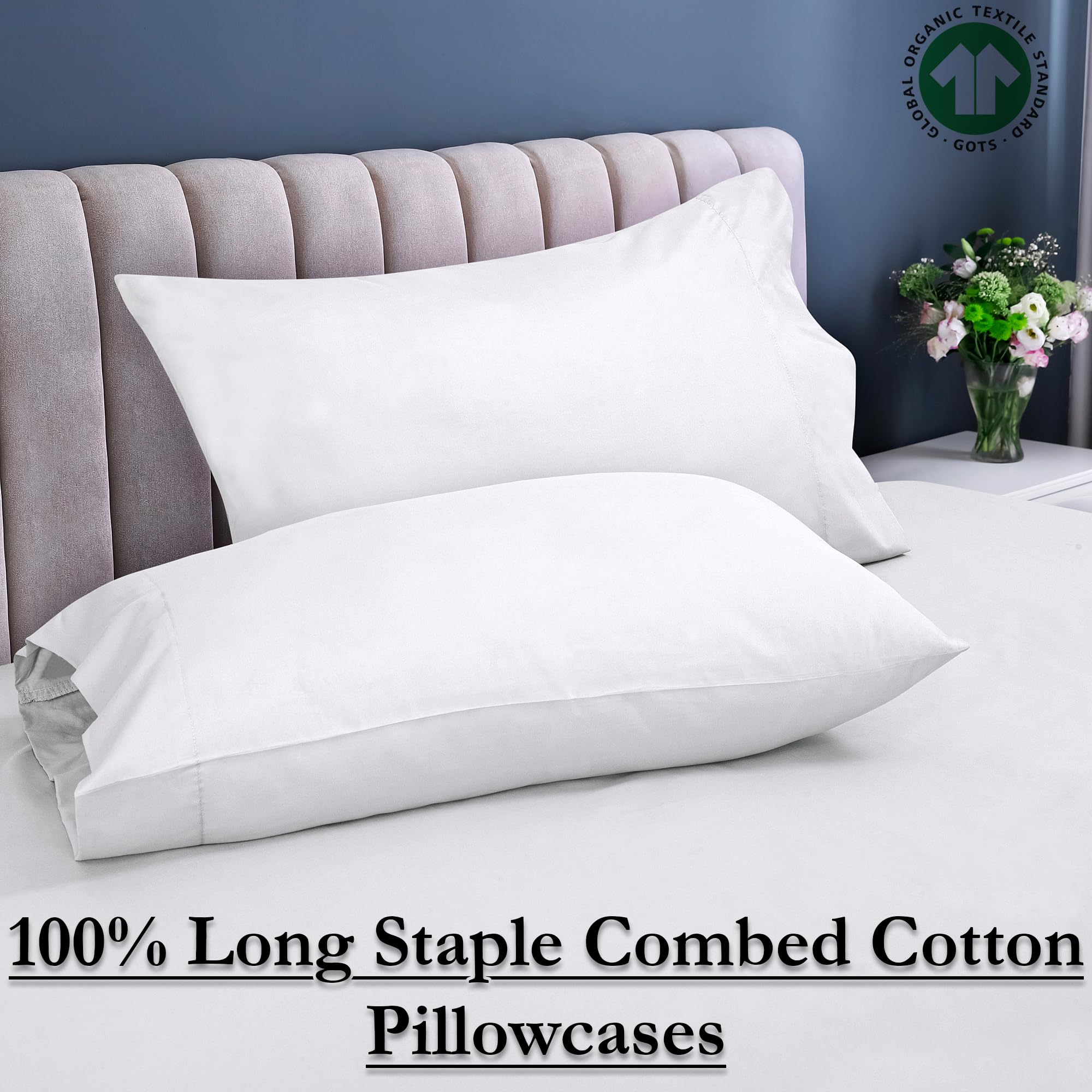 Premium 100% Cotton King Size Pillowcases Set of 12 - Soft & Cooling White Pillow Covers with Envelope Closure - 20