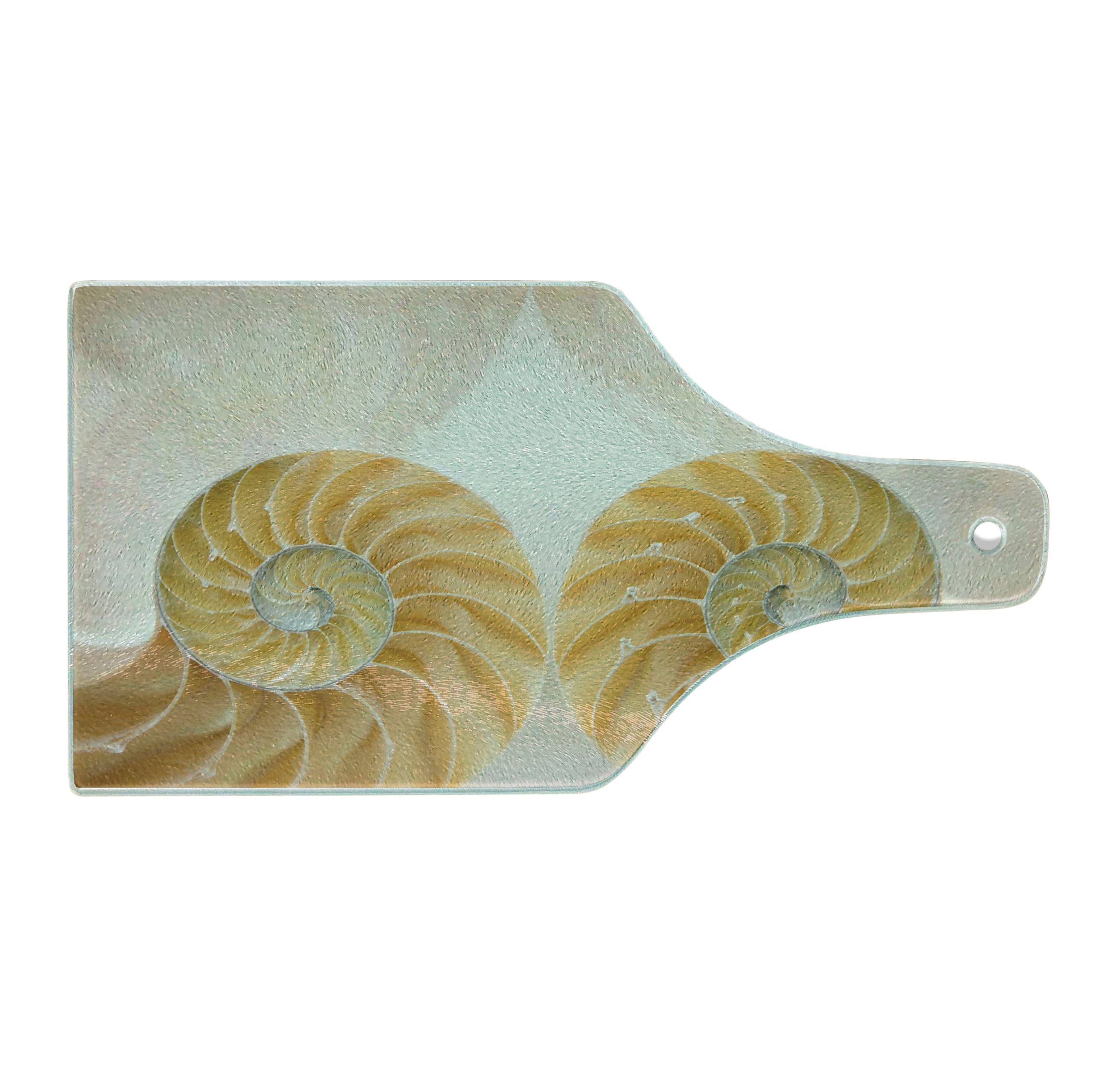Ambesonne Seashells Cutting Board - 2-Sided Geometric Mirrored Symmetric Design, Tempered Glass Serving Board for Kitchen & Dining - Wine Bottle Shape in Cream White - Perfect for Cheese, Charcuterie & Wine Pairing