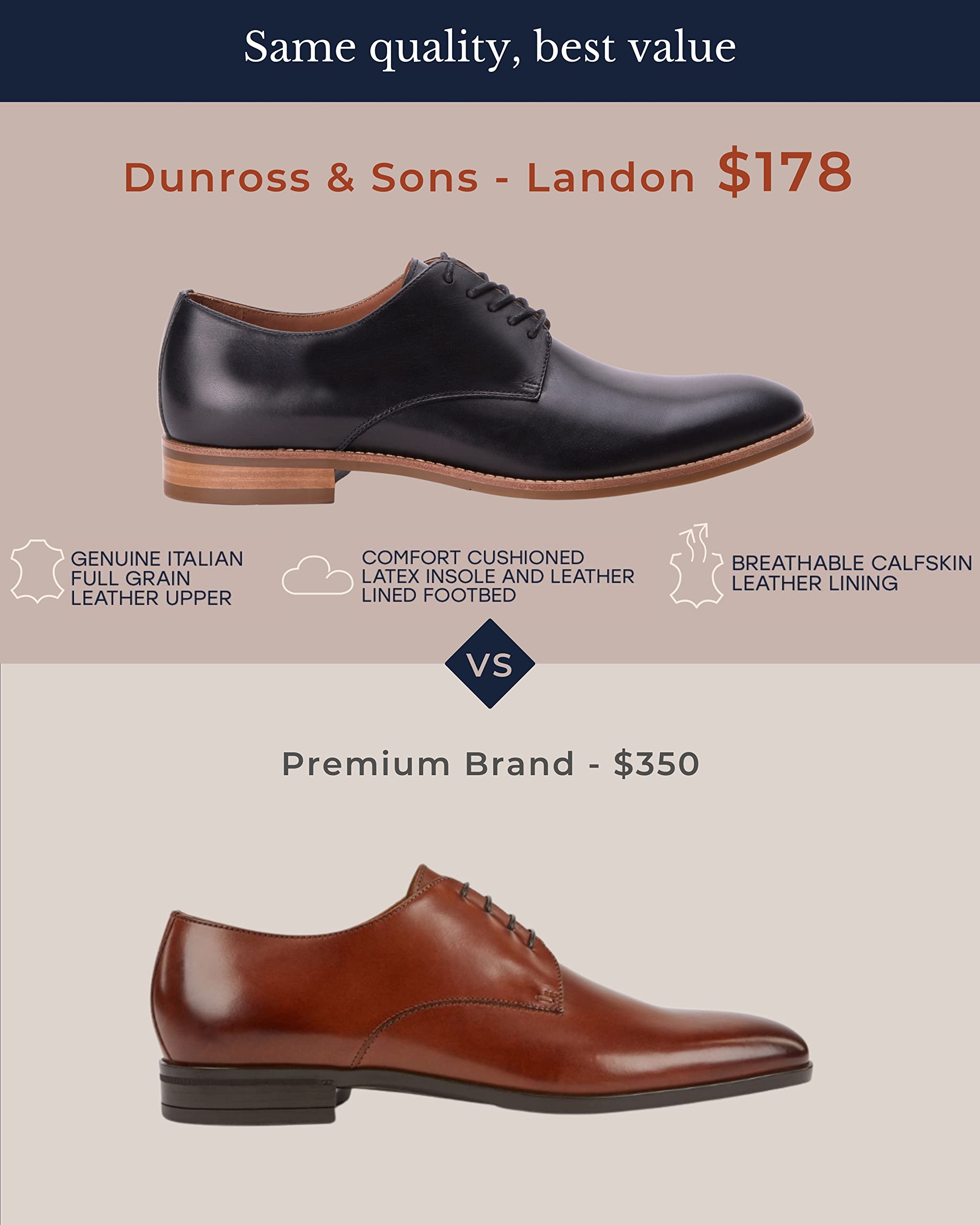 Dunross & Sons Men's Dress Shoes - Black & Brown Oxford & Derby Business Shoes for Formal & Office Wear