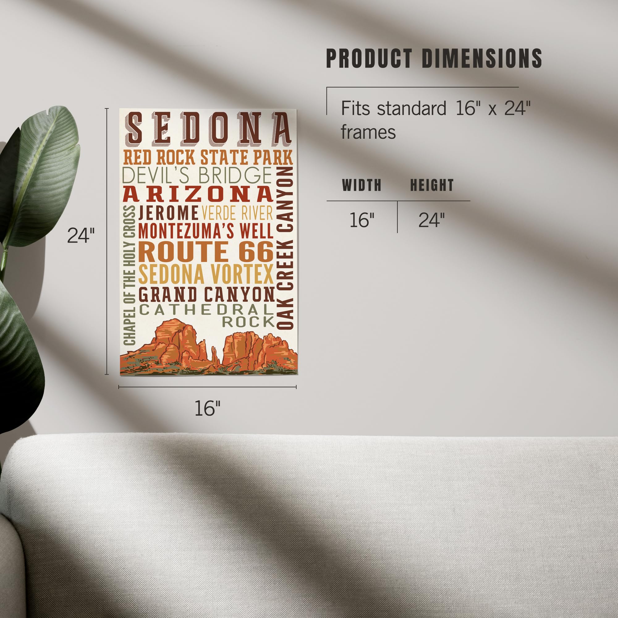 Lantern Press 16x24 Inch Giclee Print - Sedona Arizona Landscape Typography Art | Perfect for Home Decor, Office Wall Art & Gift Ideas