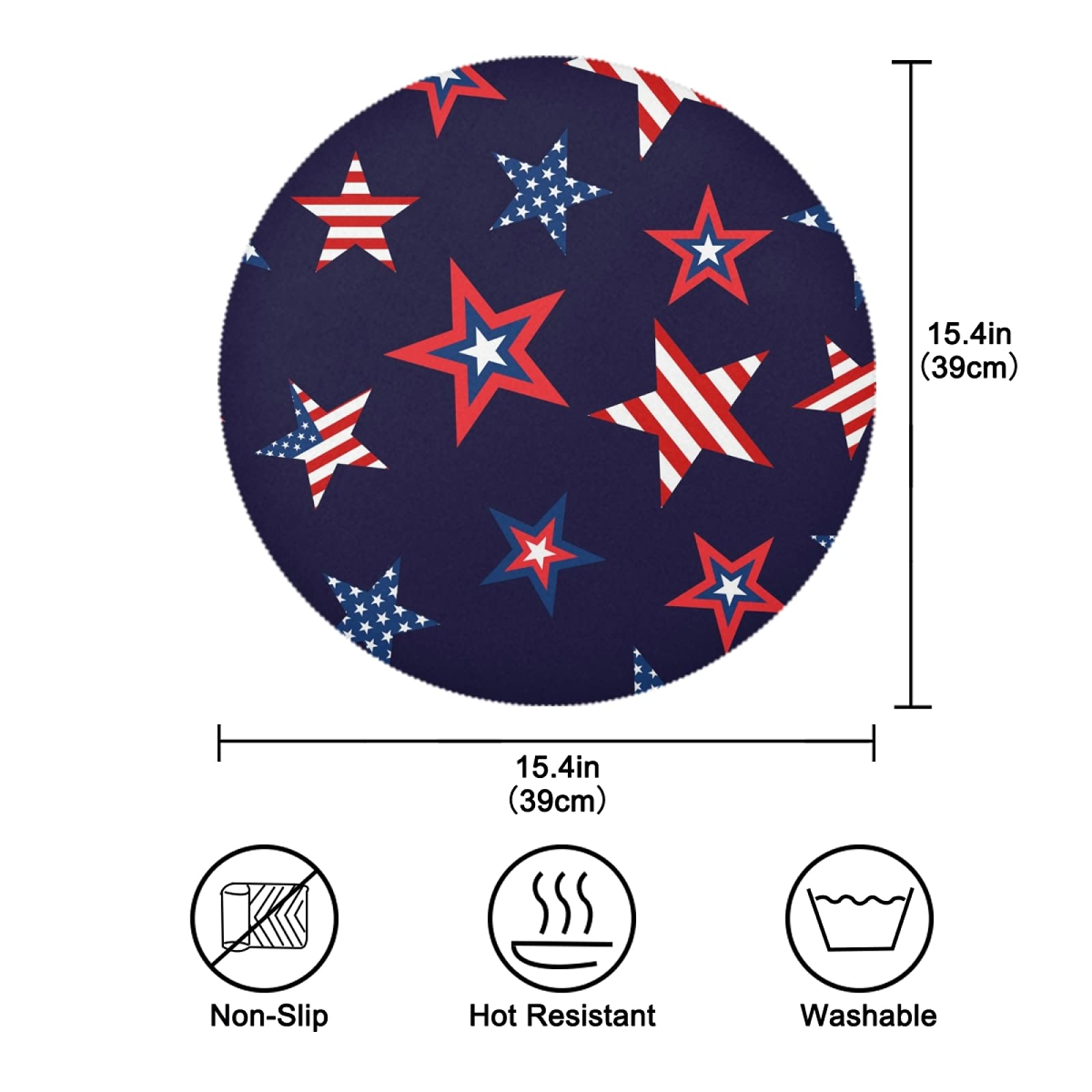 4th of July Placemats Set of 6 - Patriotic USA Flag Round Table Mats for Kitchen Dining, Washable & Durable - Perfect for Independence Day Celebrations, BBQs, and Family Gatherings