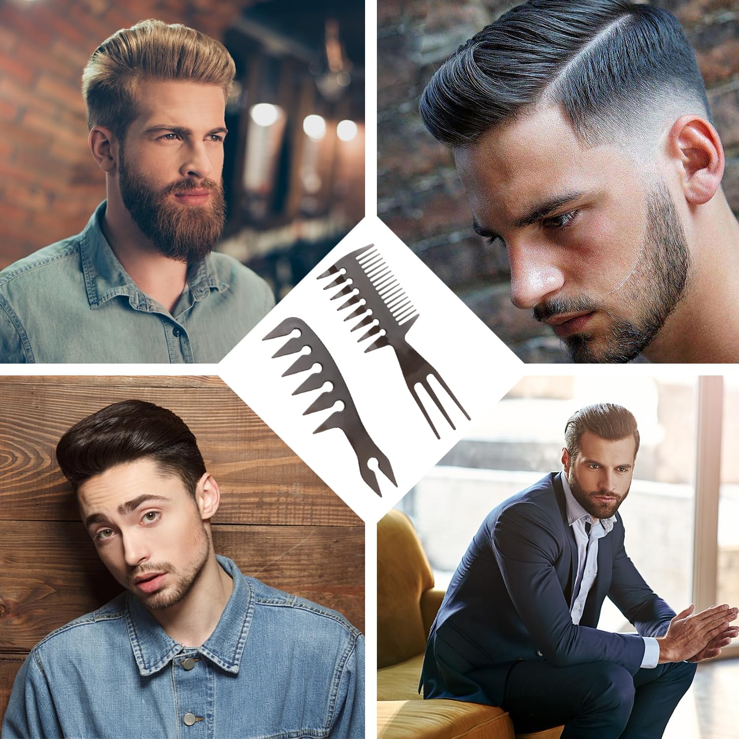 Noverlife 5 Pack Men's Pompadour Hairstyling Combs - Professional Wide Tooth Texture Comb for Slicked Back Hairstyles, Barber Hairdressing, Retro Oil Head Hair Brushes & Hair Pick Comb - Perfect for Styling, Grooming & Salon Use