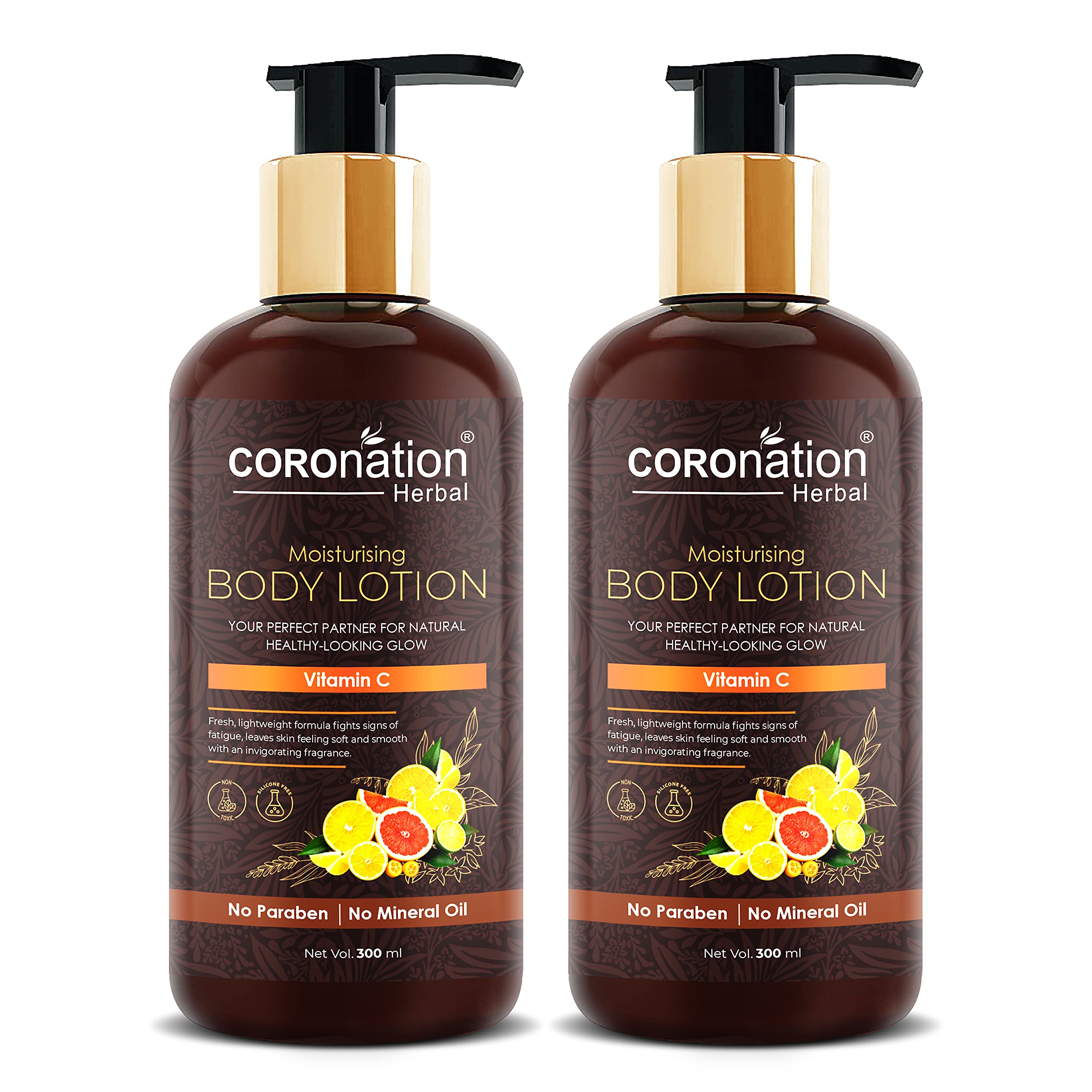 COROnation Herbal Vitamin C Moisturizing Face & Body Lotion for Men & Women - 300ml X 2 Pack - Hydrating, Brightening Skin Care for Dry Skin - Perfect for Daily Use, Travel & Gym