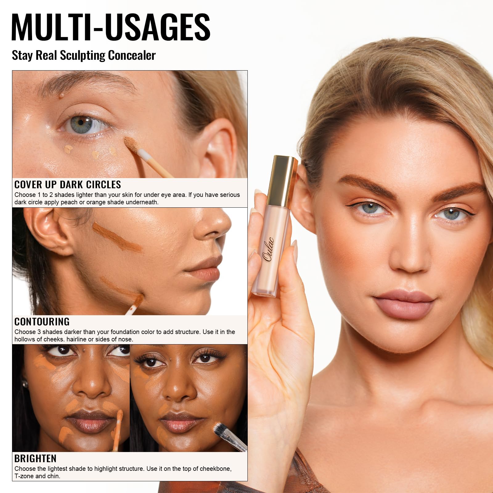 Oulac Full Coverage Concealer Stick for Face & Dark Circles - Hydrating Concealer with Hyaluronic Acid, Vegan, 3.8ml (Shade W1 Porcelain) - Perfect for Daily Makeup & Covering Blemishes