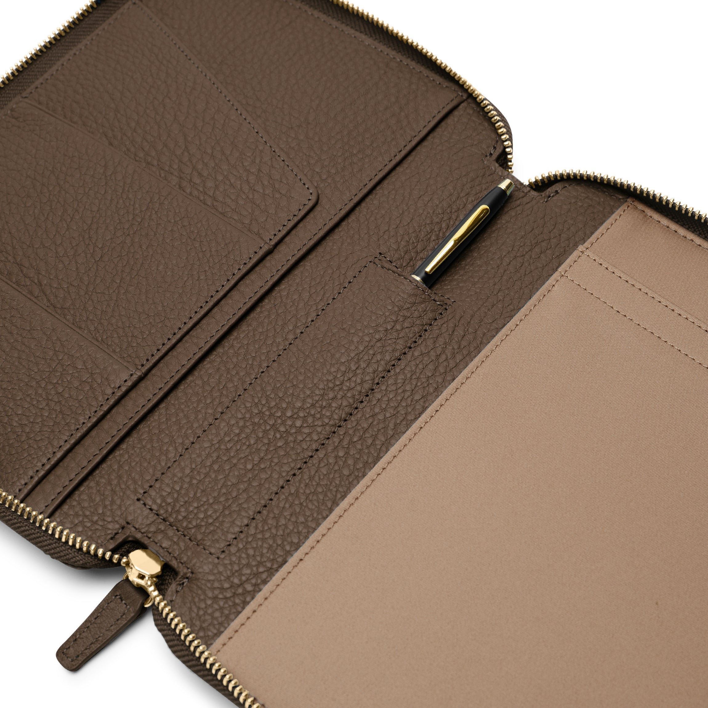 A5 Junior Zippered Padfolio in Cocoa Brown - Professional Leather Portfolio for Students & Business Meetings - Perfect for Job Interviews, School & Office Organization