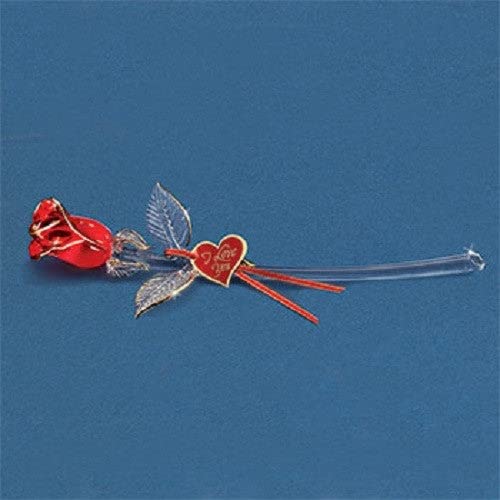 Hand Blown Glass Rose - Red and Gold Artisan Decorative Flower for Home Decor, Wedding Centerpiece, Gift Idea