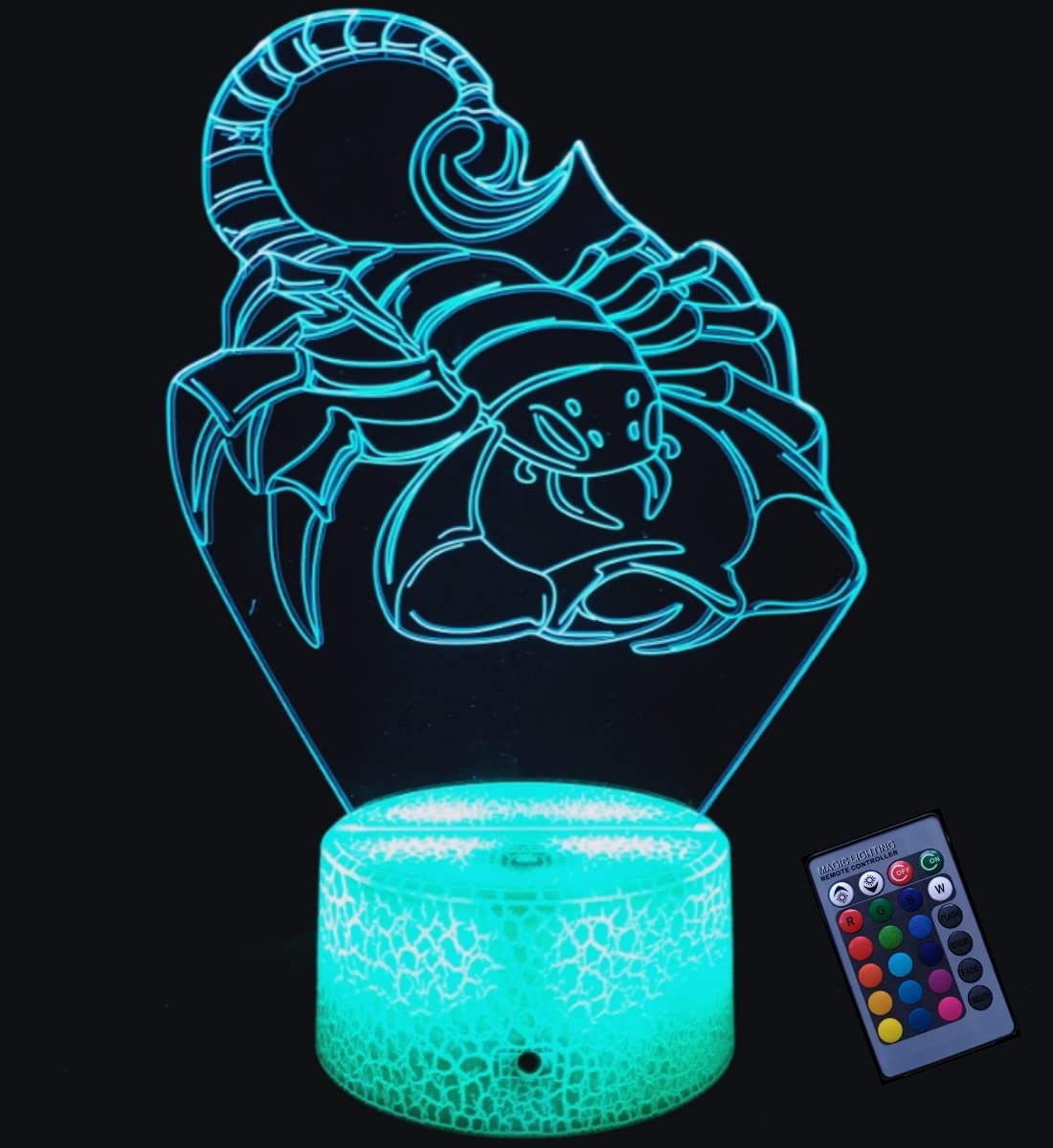 3D Scorpion Night Light with 16 Color Changing LED, USB Powered & Remote Control - Mood Lighting for Bedroom, Desk, Gaming Room, Halloween Decor