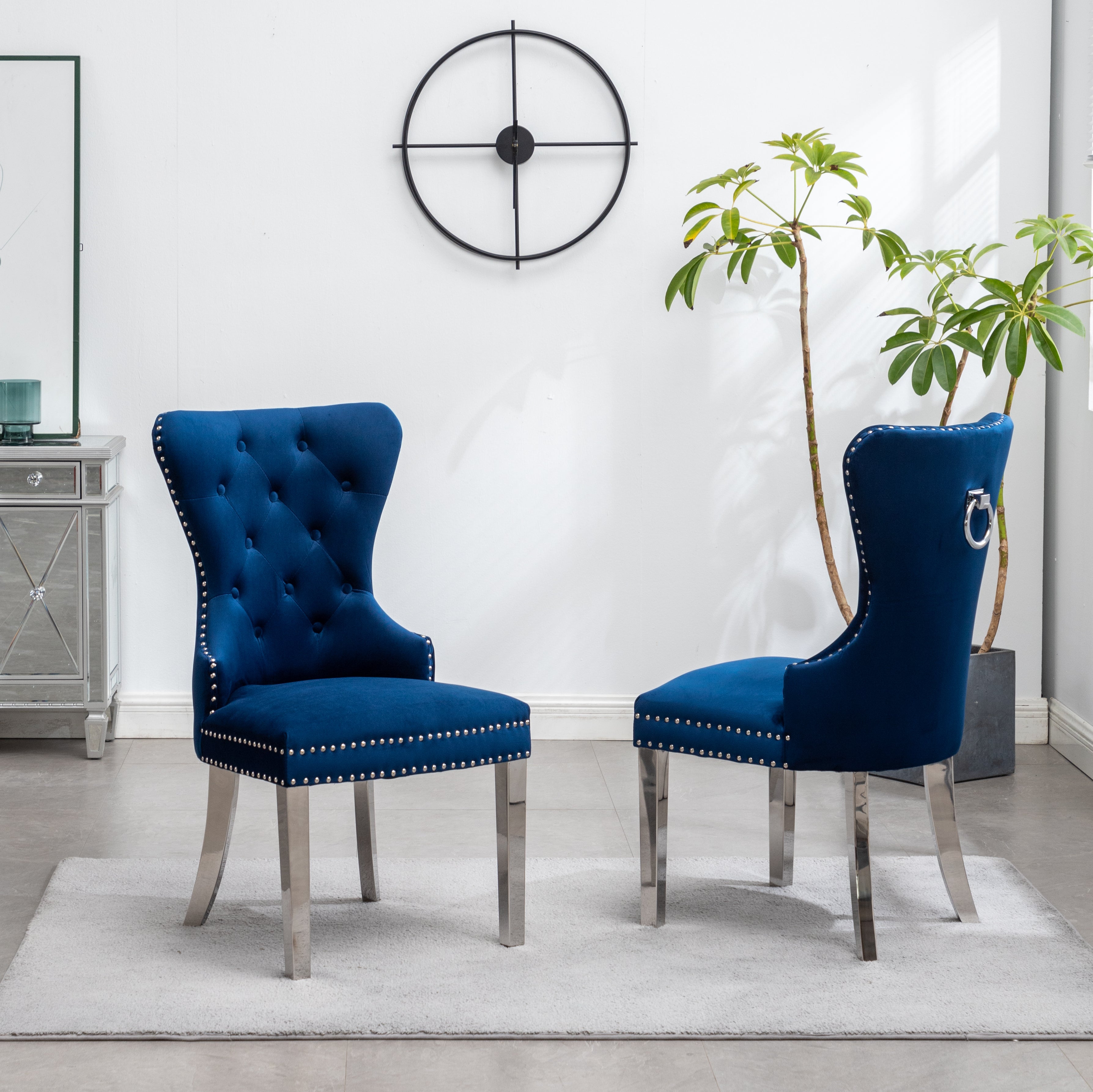 Montura Contemporary Tufted Velvet Accent Chairs with Nailhead Trim - Set of 2 Blue Velvet Lounge Chairs for Living Room, Bedroom & Office Decor