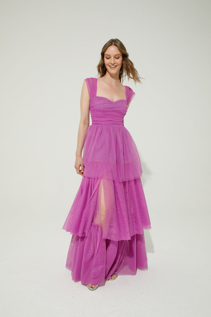 Elegant Hyacinth Long Dress in Orchid Purple - Perfect for Weddings, Parties & Evening Events