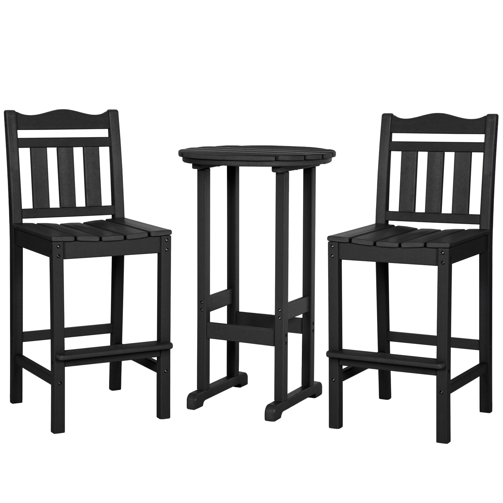 Premium HDPE Outdoor Bar Chairs and Table Set - 3-Piece Adirondack Style Balcony Furniture for Garden, Yard, Backyard - Weather-Resistant Patio Bar Stools Set for Outdoor Entertaining & Relaxation