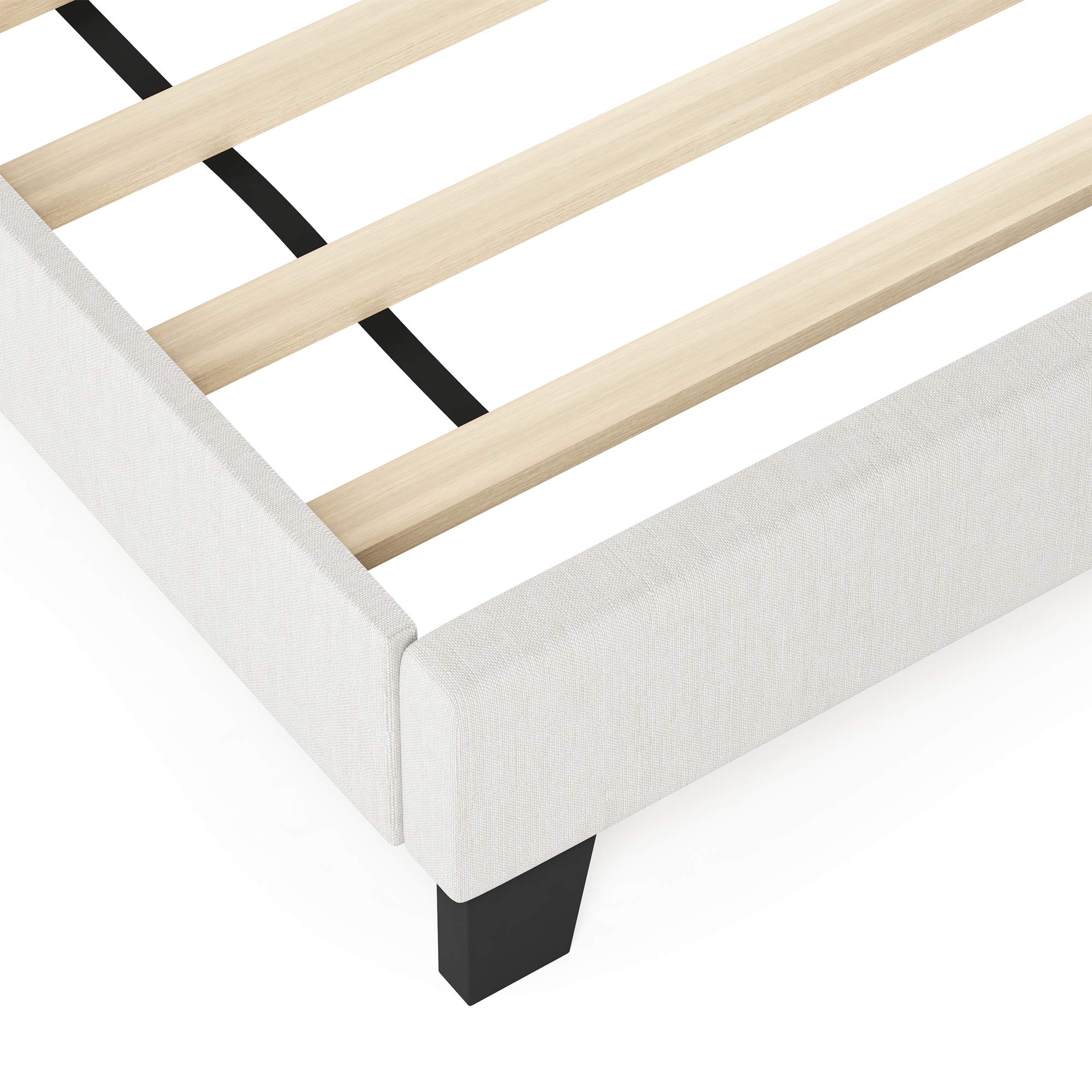 Furinno Nadia Nailhead Trim Full Size Bed Frame in Gray - Modern Upholstered Platform Bed with Wooden Slats Support - Perfect for Guest Rooms, Dormitories & Small Bedrooms