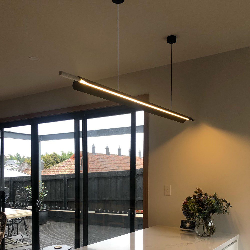 BEN TOVIM DESIGN Formation Linear Pendant Light - Bronze Patina & Raw Travertine Chandelier | 2 Size Options | Modern Dining Room & Entryway Lighting Fixture