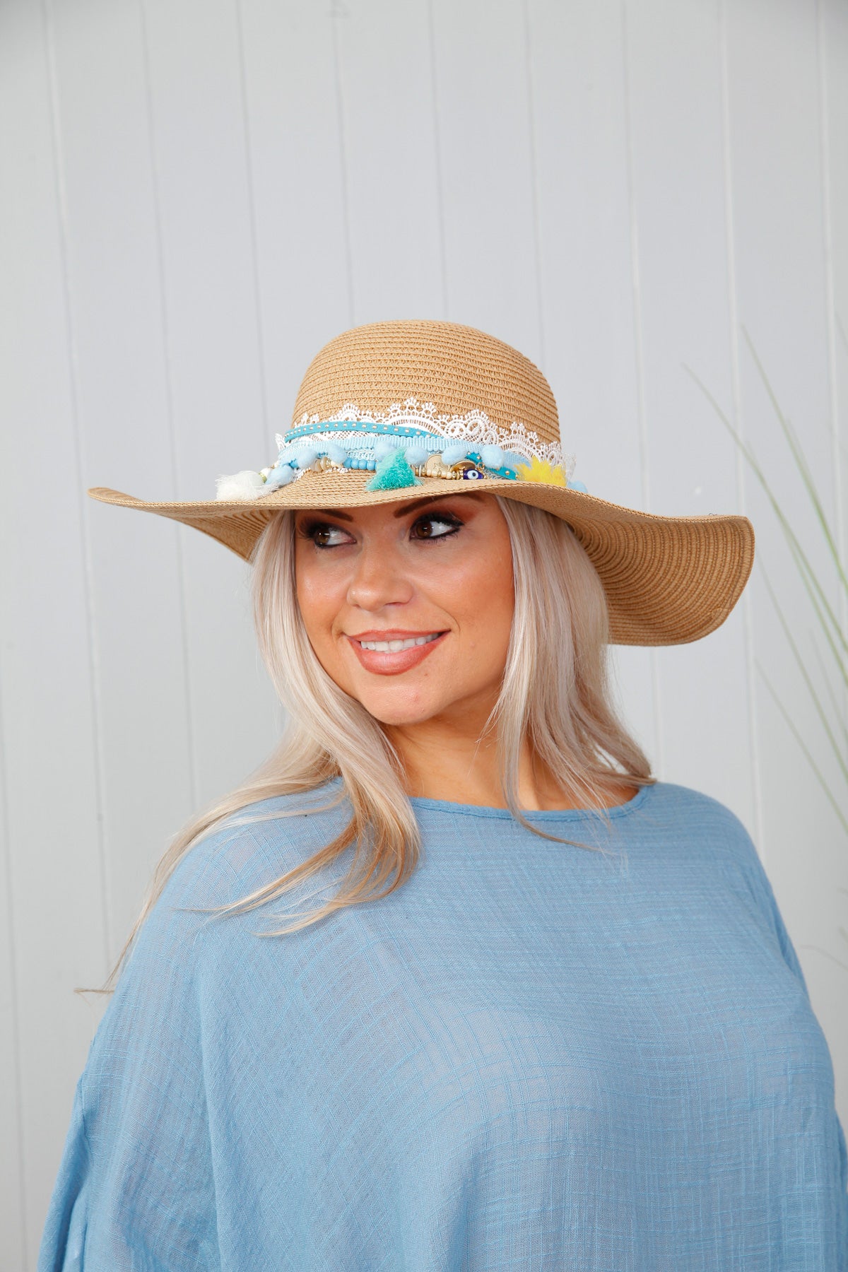 Shellie Straw Hat for Women - Natural Tan Wide Brim Sun Hat - Perfect for Beach, Garden, and Summer Outdoor Activities