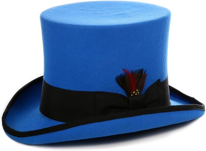Stylish Wool Felt Top Hat in 18 Colors with Grosgrain Ribbon & Removable Feather - Unisex for Men & Women - Perfect for Cosplay, Steampunk, Weddings & Vintage Fashion