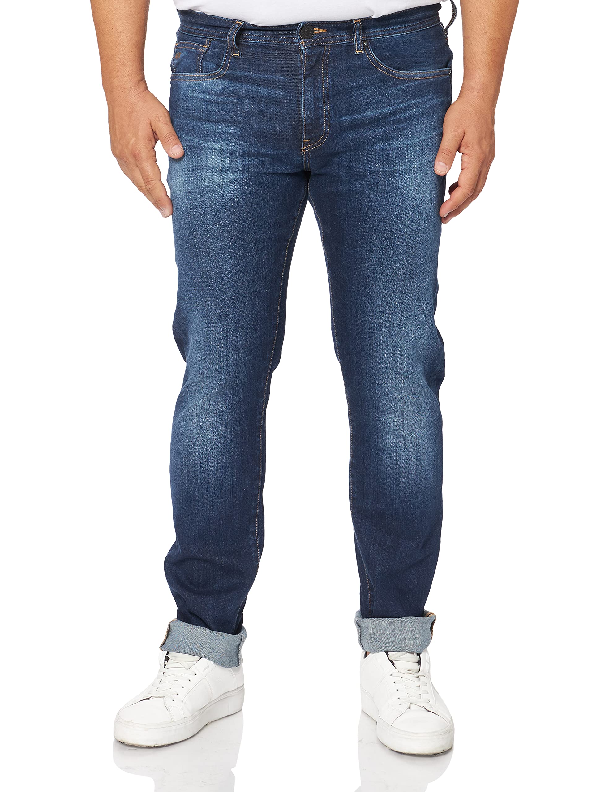 Armani Exchange Men's Slim Fit Faded Medium Blue Wash 5-Pocket Denim Jeans | Casual Wear & Everyday Style