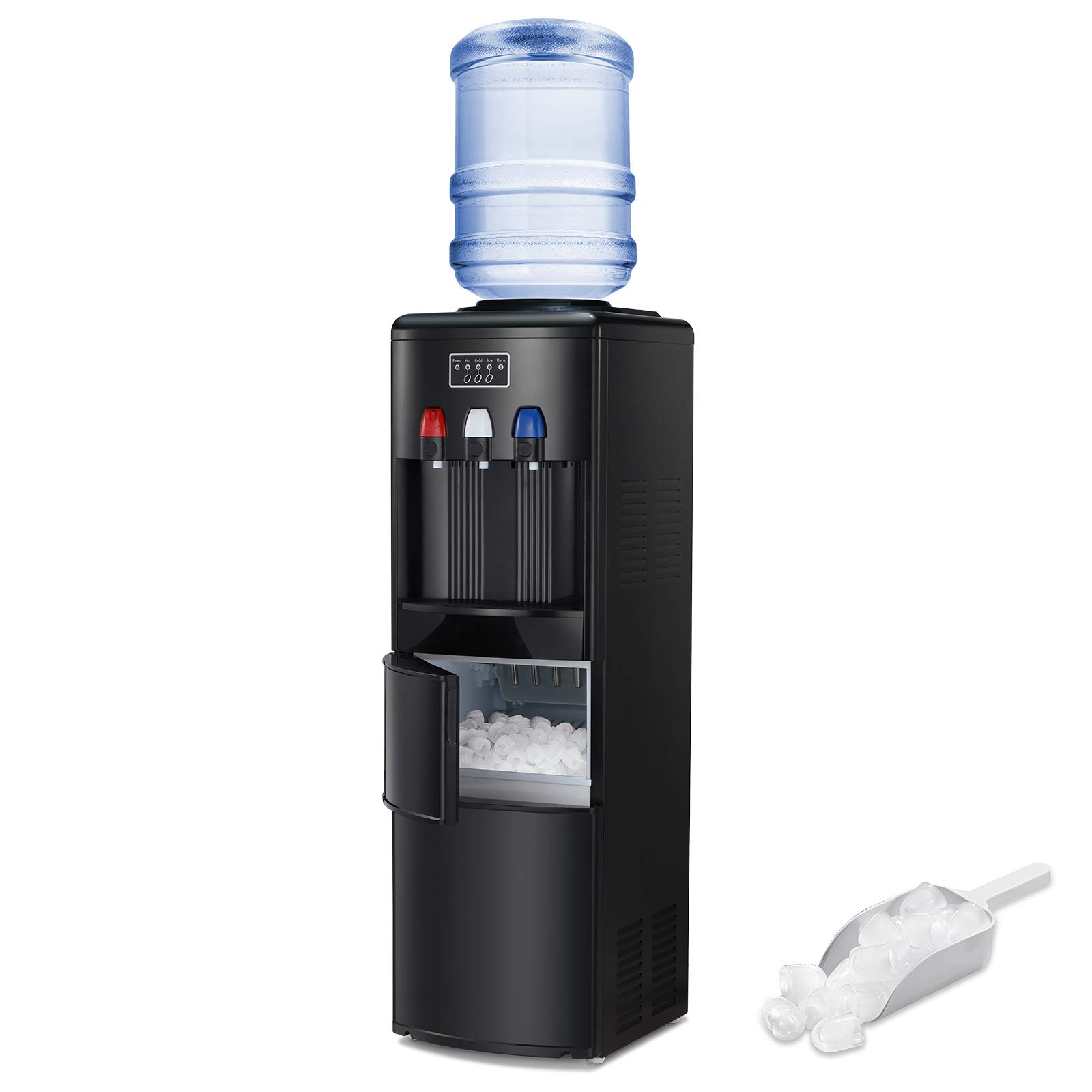 Antarctic Star 2-in-1 Water Cooler Dispenser with Ice Maker | Freestanding Hot & Cold Water Dispenser | Top Loading for 2/3/5 Gallon Bottles | Child Safety Lock | Black | Perfect for Home, Office & Kitchen Use