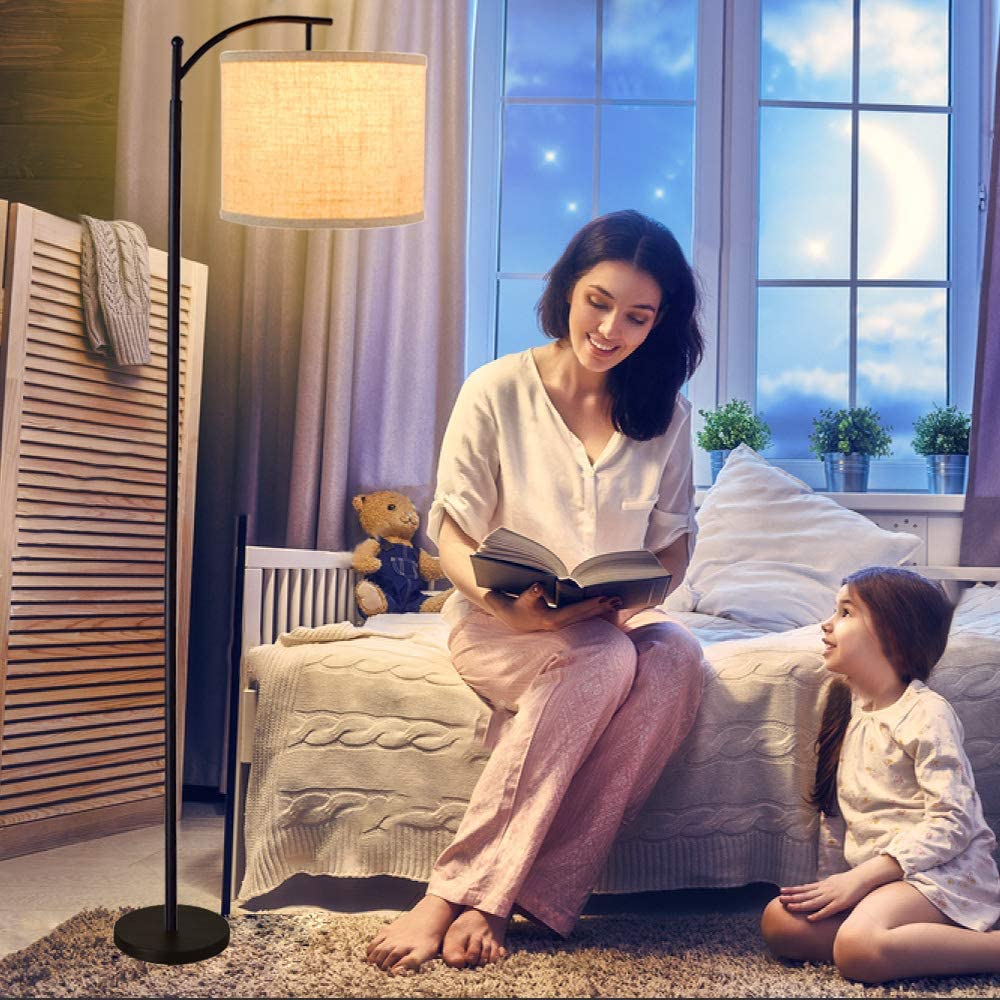 Modern Arc Floor Lamp with Lantern Shade - Farmhouse Industrial Standing Light for Bedroom, Living Room, Office & Study - 3000K Warm White Bulb Included - Perfect for Cozy Reading Nooks & Home Decor