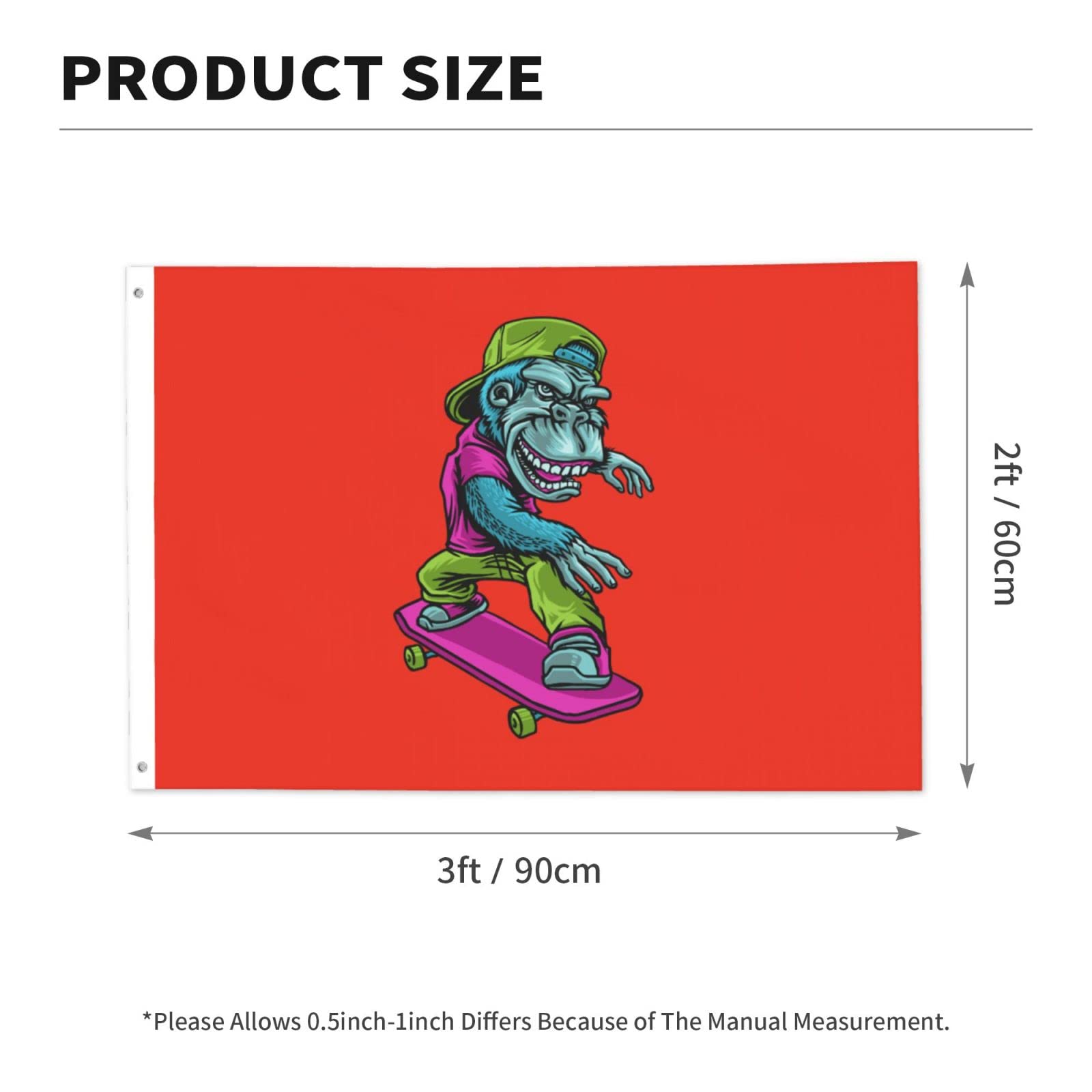 Monkey Skateboard Flags 2x3 Ft - Double-Sided Polyester Banner for Outdoor Decoration, Yard & Lawn - Durable 2x3 Feet Flags for Skateboard Enthusiasts & Sports Events