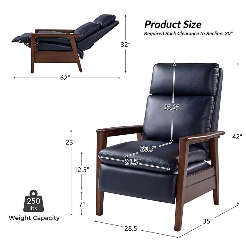 Premium Rainer Faux Leather Recliner Chair with Solid Wood Frame - Timeless Elegance for Living Room, Home Theater & Office Comfort