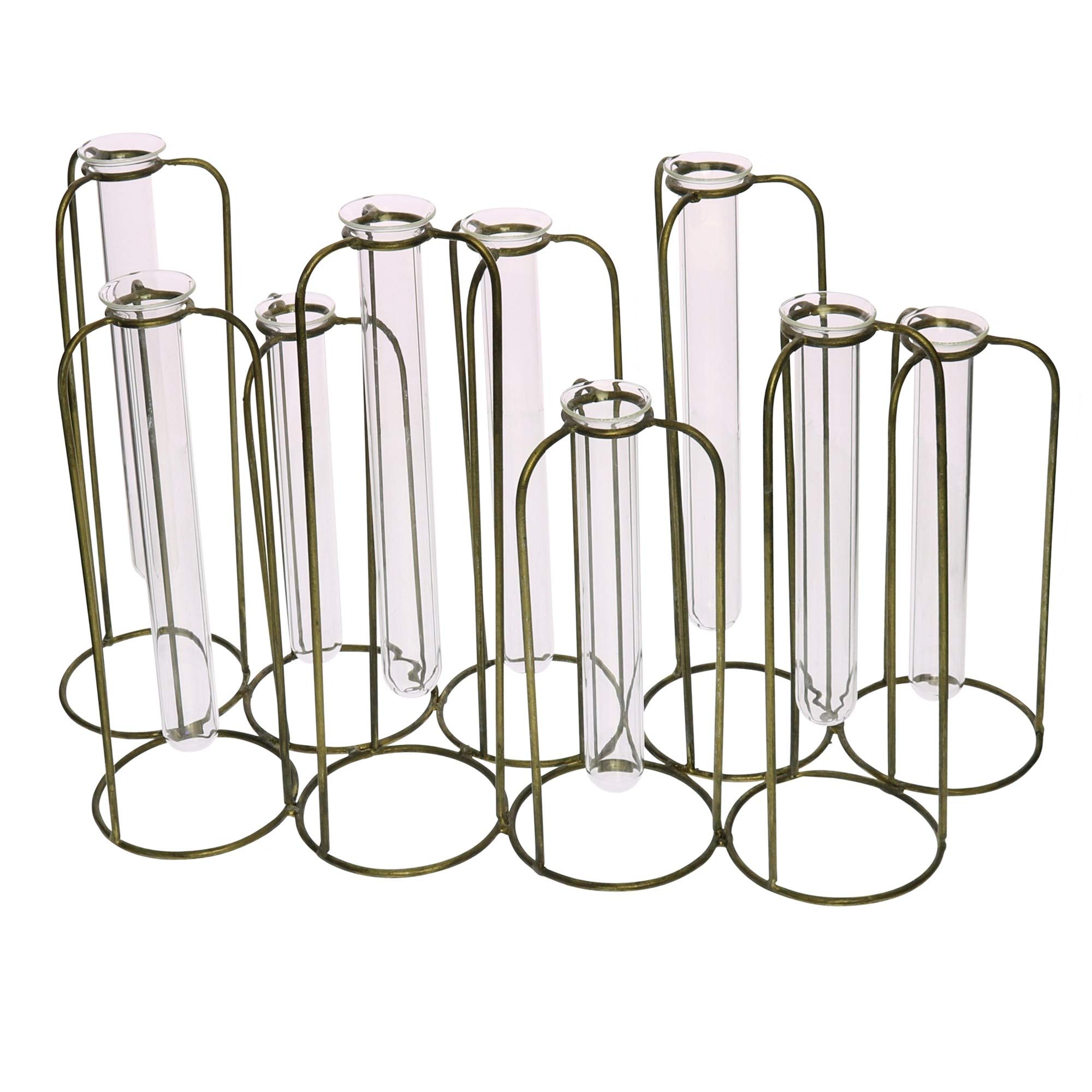 Elegant Clear & Gold Glass Test Tube Cluster Vase with Metal Burnished Gold Finish - Perfect for Wedding Centerpieces, Floral Arrangements, and Home Decor