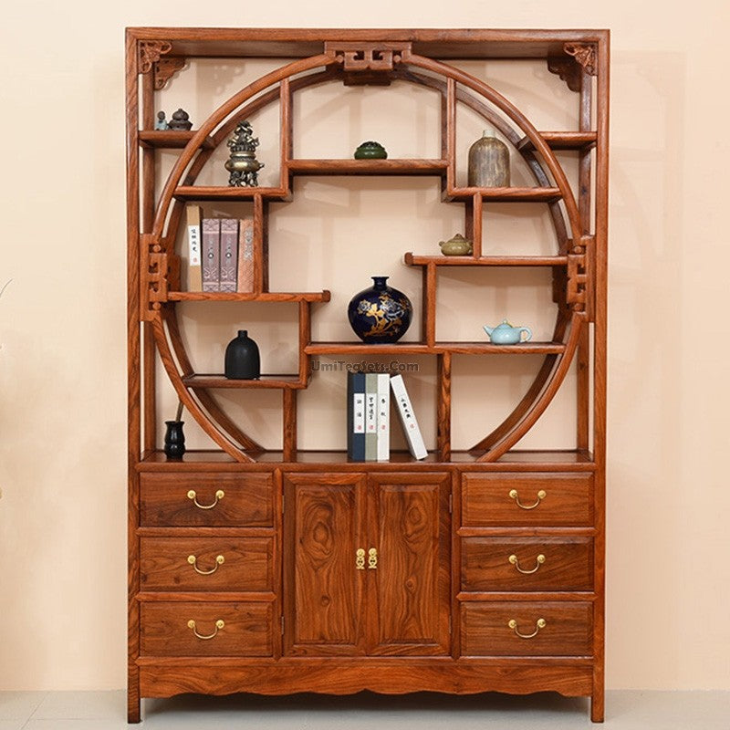 Exquisite Pterocarpus Erinaceus Wood Curio Display Cabinet Shelf - Handcrafted African Rosewood Showcase for Collectibles & Antiques - Perfect for Living Room, Study, or Office Decor