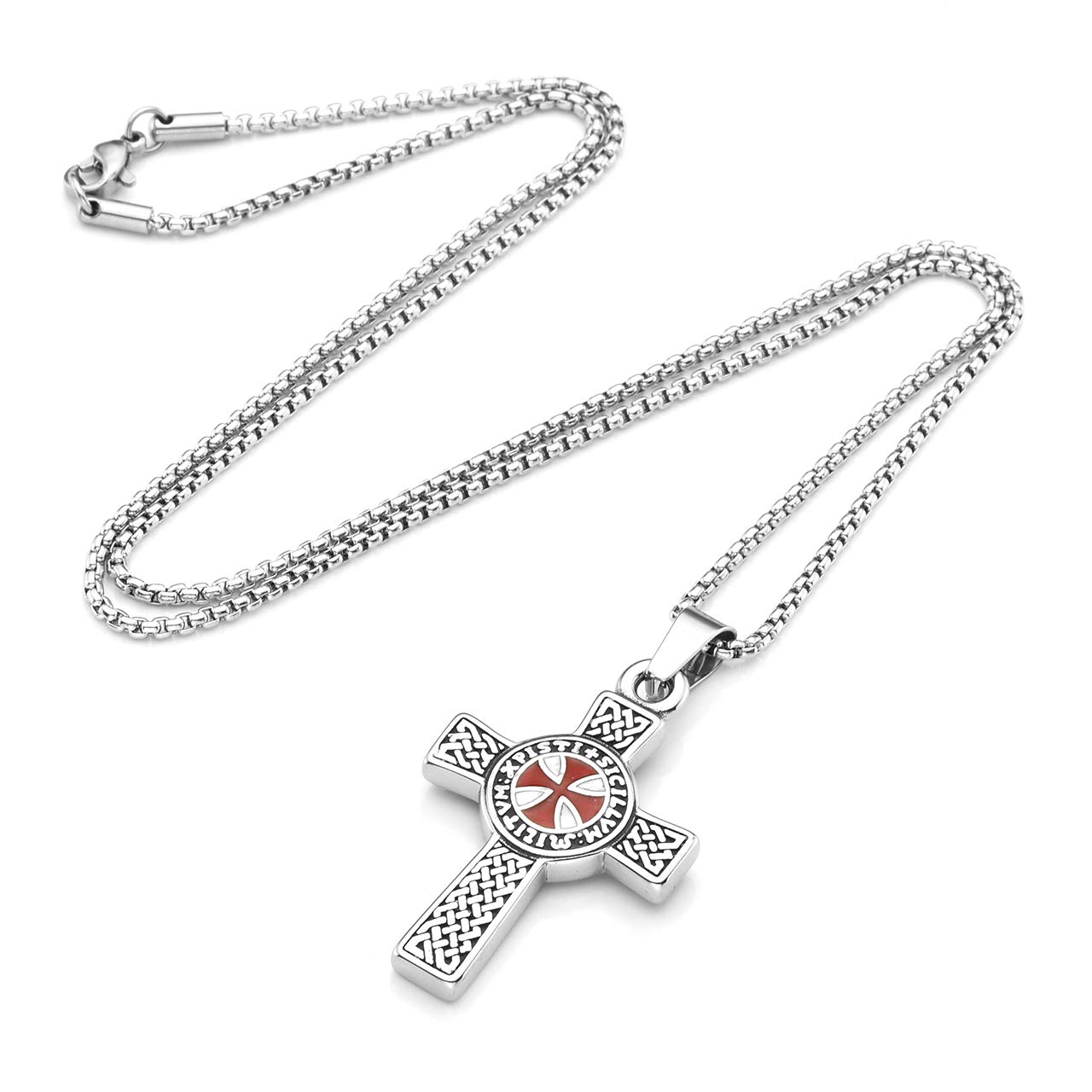 Zysta Stainless Steel Knights Templar Cross Pendant Necklace for Women & Men - 24 Inch Chain Link - Durable Religious Jewelry for Everyday Wear, Gifts & Medieval Style Fashion