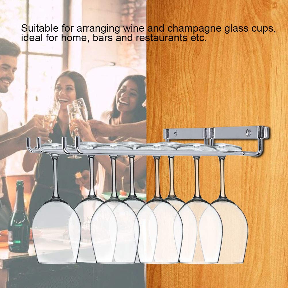 FIYO Under Cabinet Wine Glass Rack - Stainless Steel Stemware Holder for Kitchen & Bar - Wall Mount Double Row Hanging Organizer - Perfect for Storing Wine Glasses, Champagne Flutes & Cocktail Cups in Small Spaces