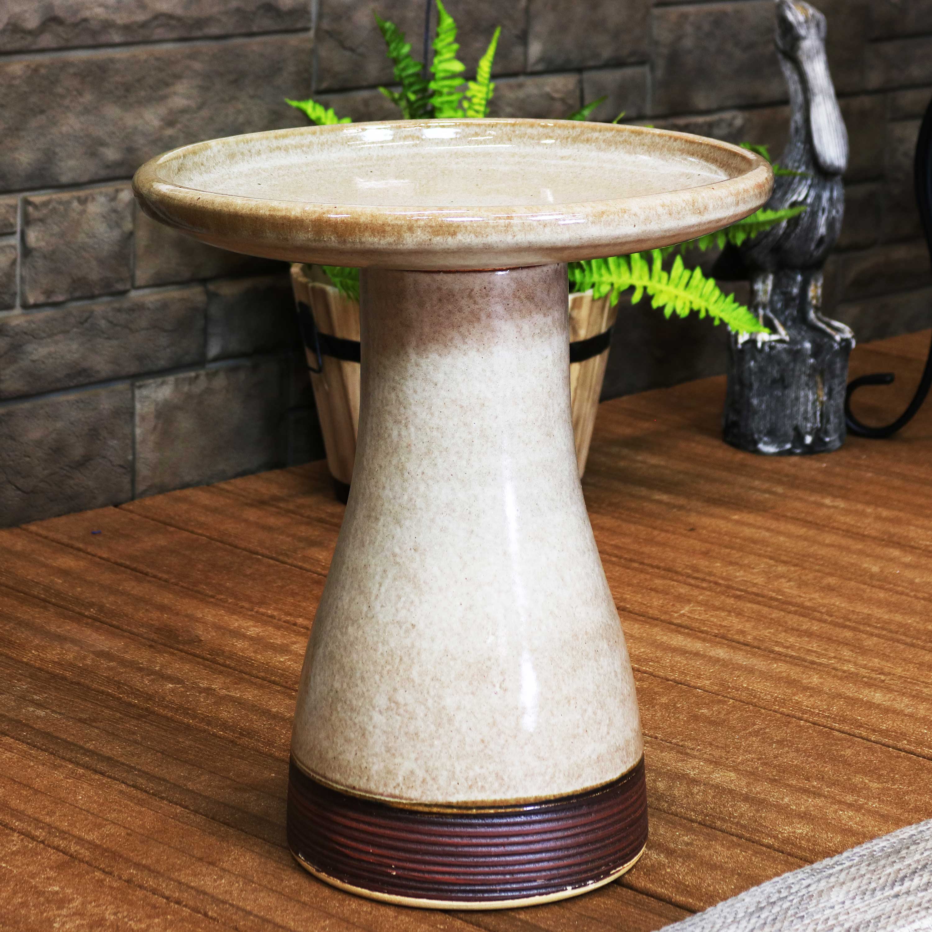 Sunnydaze Glazed Ceramic Duo Tone Outdoor Bird Bath - Garden Decor for Attracting Birds & Enhancing Outdoor Spaces