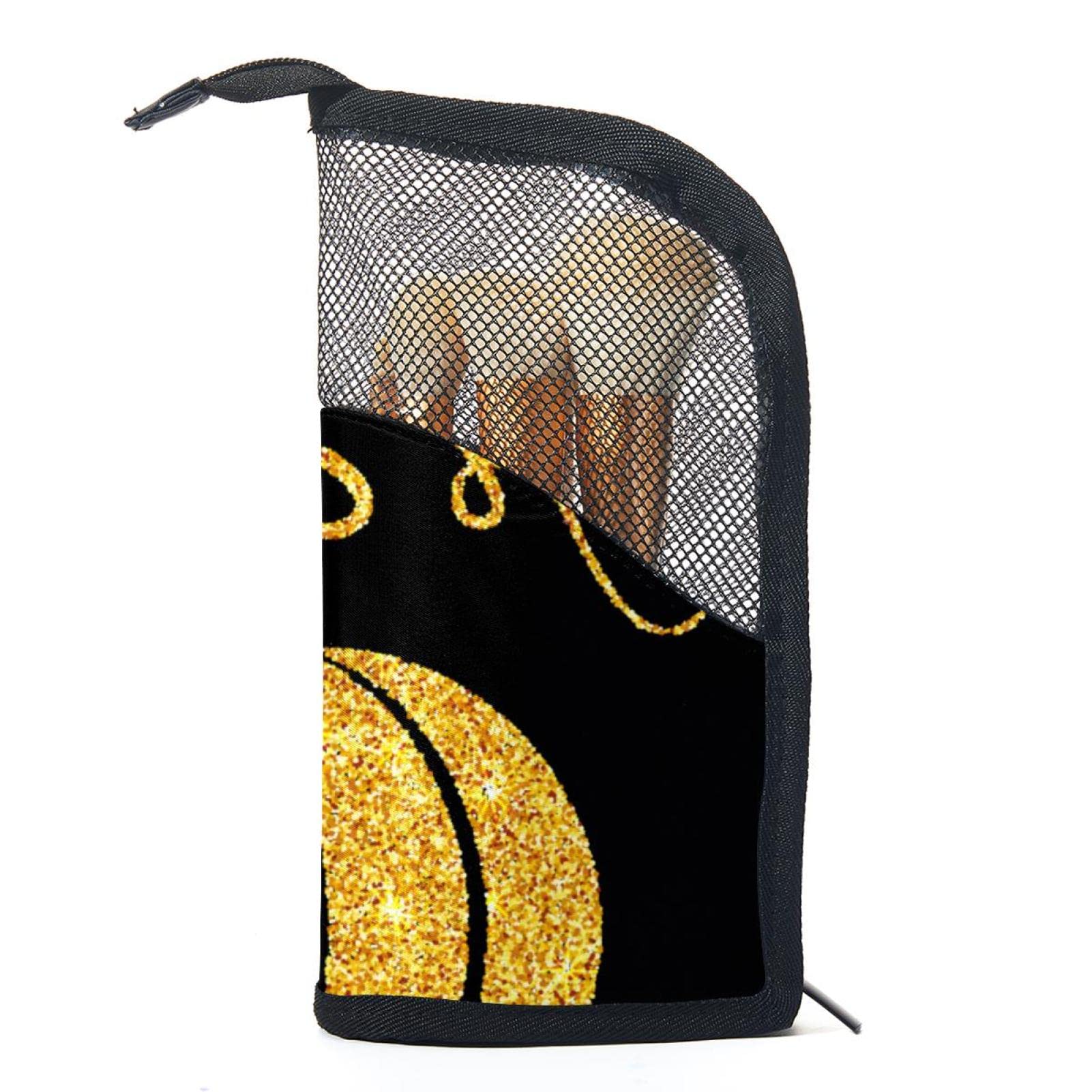 Premium Makeup Brush Organizer Bag with 12 Brushes - Gold Pumpkin Design Portable Cosmetic Brush Holder Case for Travel, Home Vanity & Professional Makeup Artists