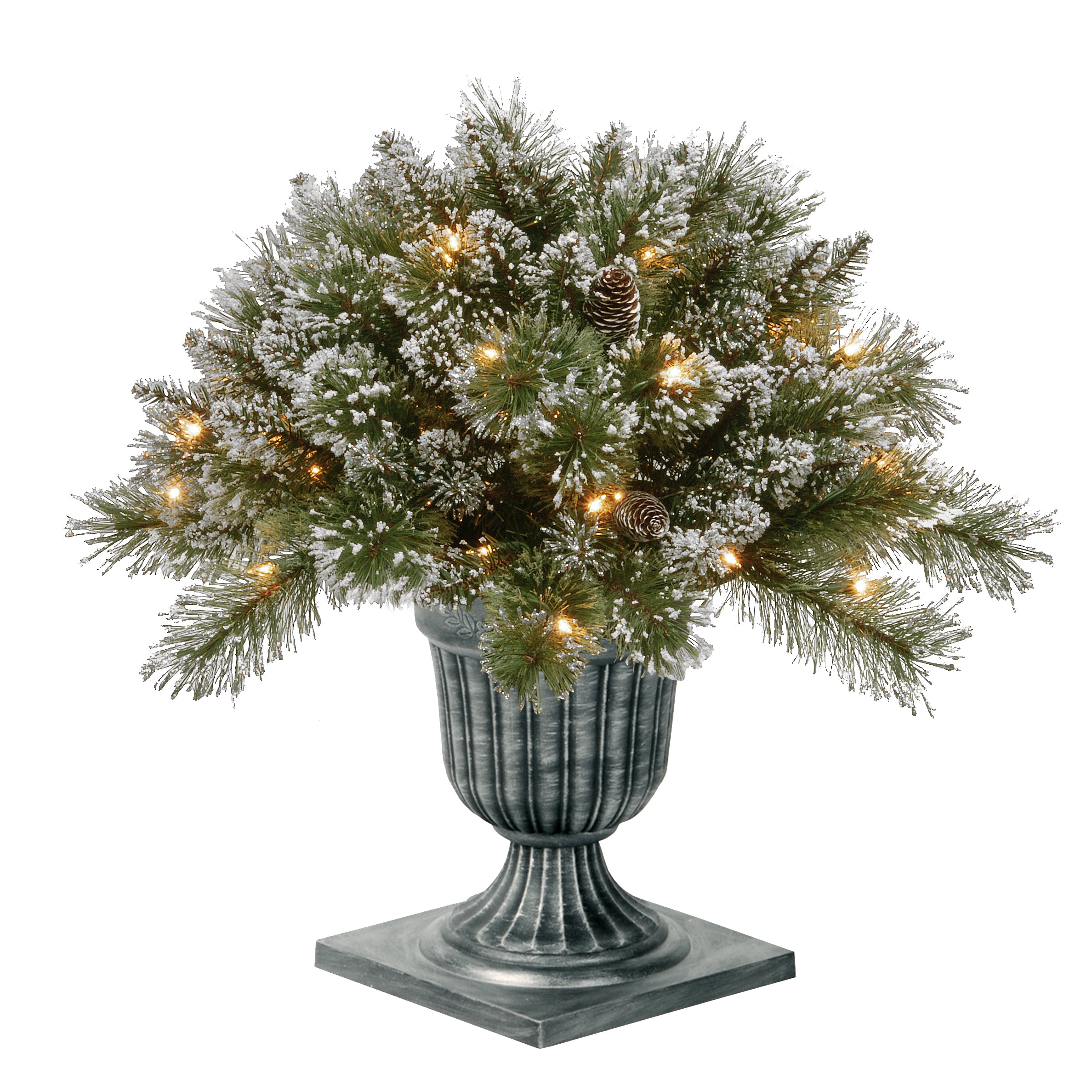 24 Inch Pre-Lit Glittery Bristle Pine Porch Bush with Twinkly LED Lights - Outdoor Christmas Decor for Front Door, Patio & Holiday Party Decoration