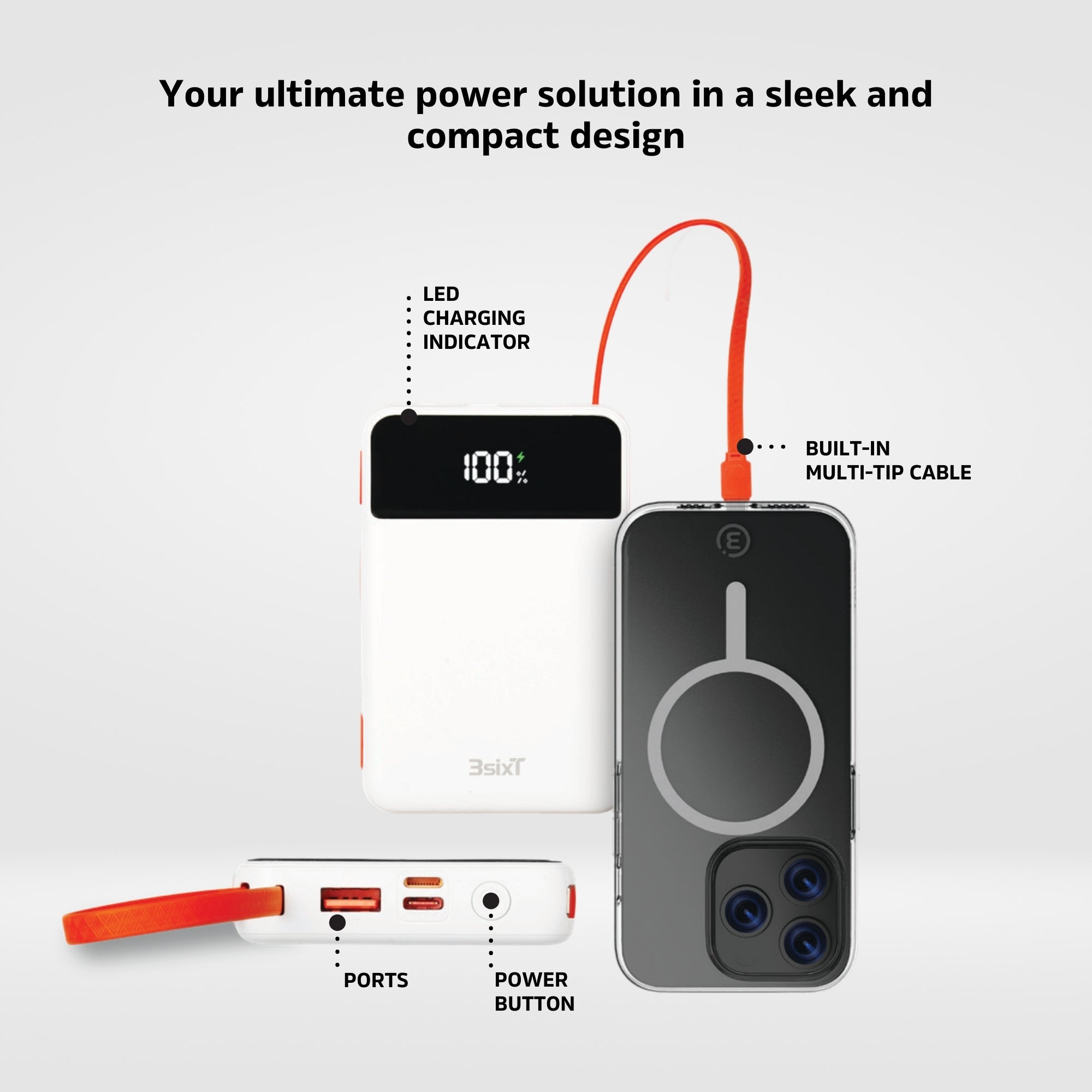 3sixT JetPak 2-in-1 10000mAh Portable Charger Power Bank - Fast Charging for iPhone, Samsung & More - Perfect for Travel, Camping & Emergency Backup