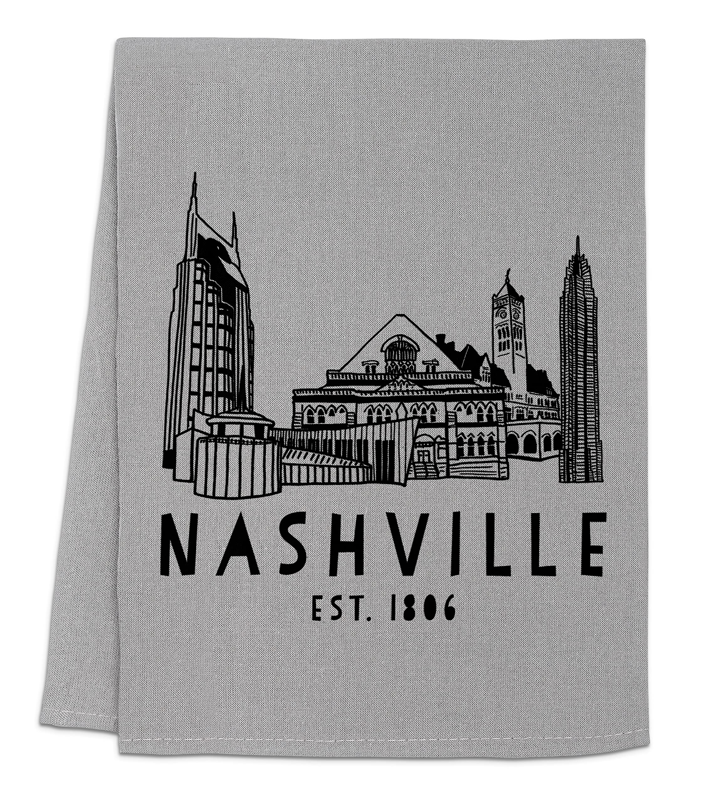 Funny Nashville Skyline Flour Sack Towel - Farmhouse Kitchen Decor & Housewarming Gift for Home Use
