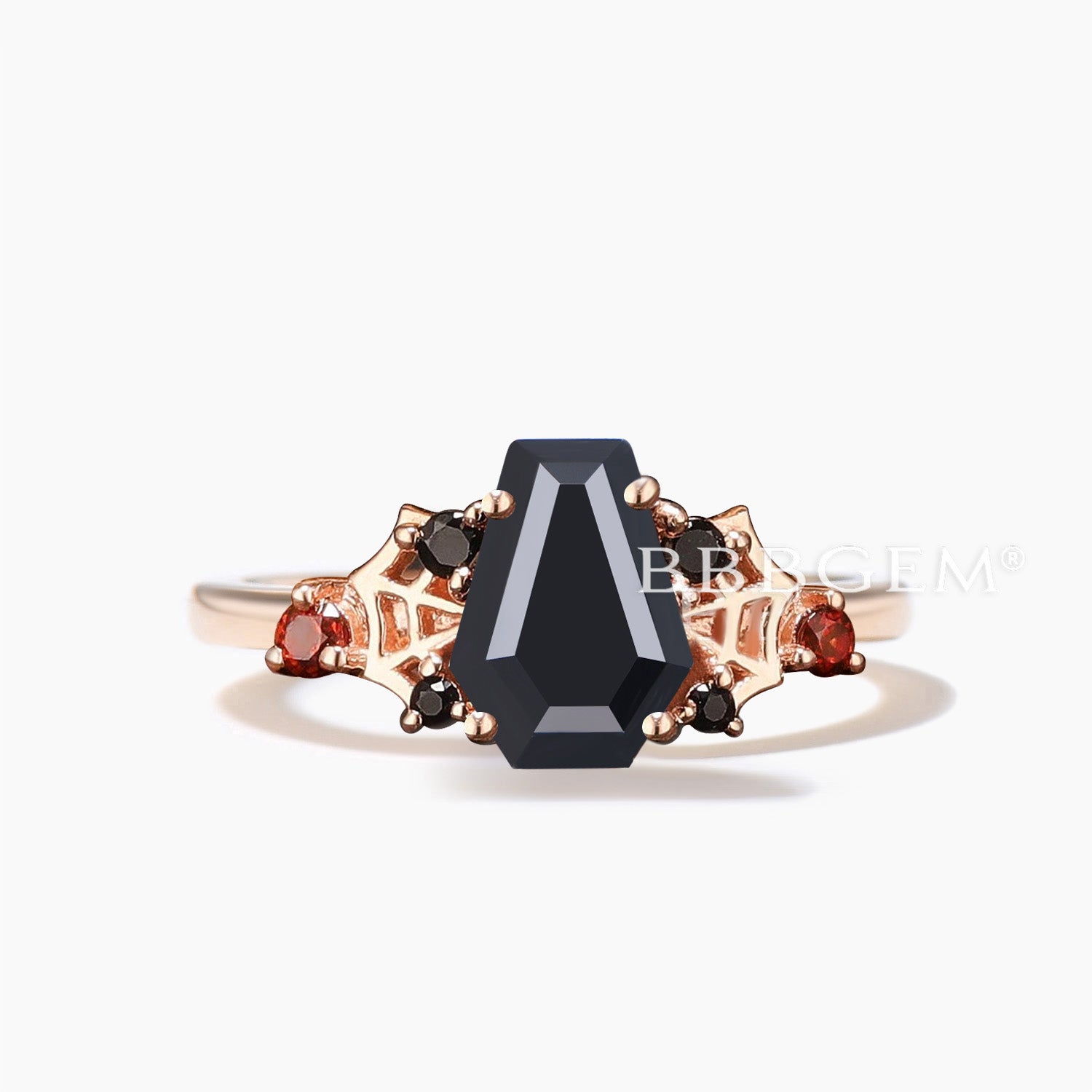 Natural Black Onyx & Diamond Gothic Ring – Spider Coffin Style Garnet Engagement Ring for Women | Gothic Jewelry, Dark Wedding Band, Alternative Bridal Gift