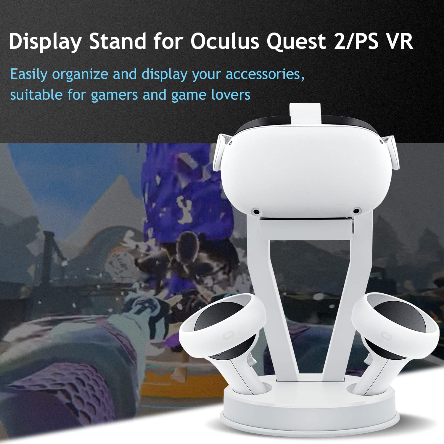 McBazel VR Stand - Universal Display Holder for Oculus Quest 2, Quest 3, PS VR & Touch Controllers - White - Perfect for Organized Gaming Setup & VR Accessories Storage