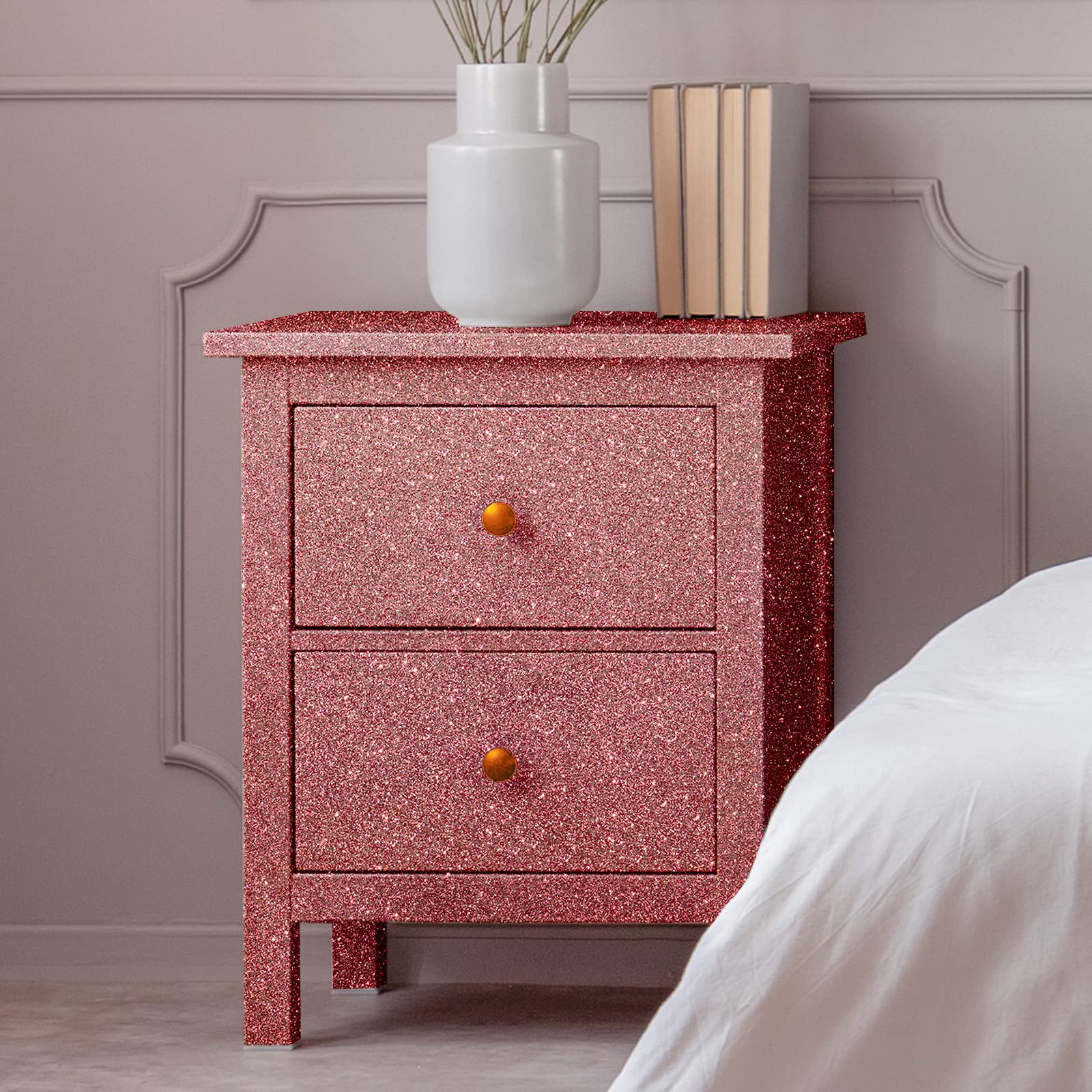 VEELIKE Shimmer Rose Gold Glitter Wallpaper Roll 15.7''x354'' - Peel and Stick Self-Adhesive Removable Wallpaper for Walls, Cabinets, Furniture - Sparkly Decorative Contact Paper for Bedroom, Art, Crafts & DIY Home Decor - Perfect for Accent Walls, Dressers, and Creative Projects