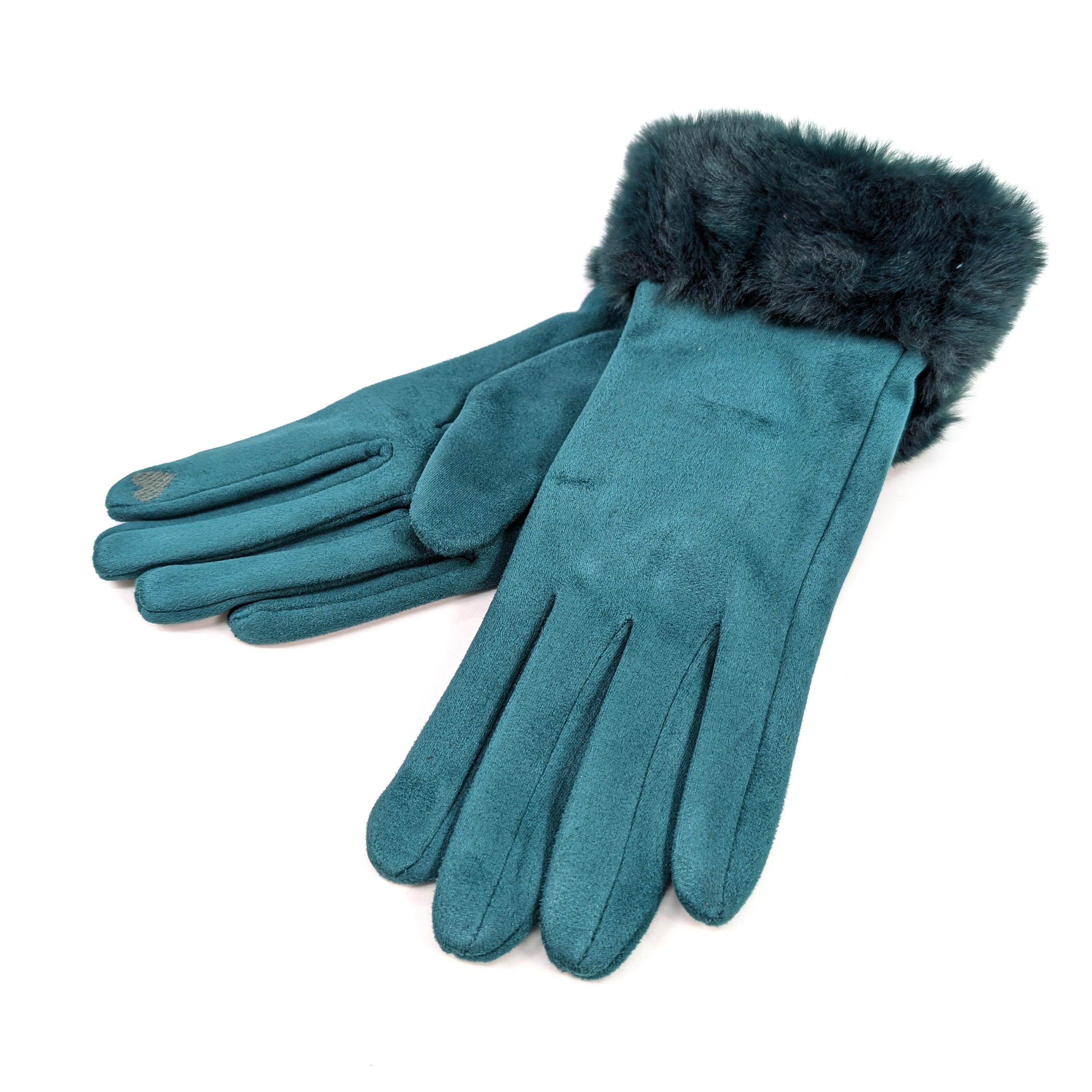 Warm Faux Fur Trim Gloves for Women - Soft Winter Gloves with Cozy Fur Cuff, Green | Perfect for Cold Weather, Outdoor Activities & Fashion Accessory