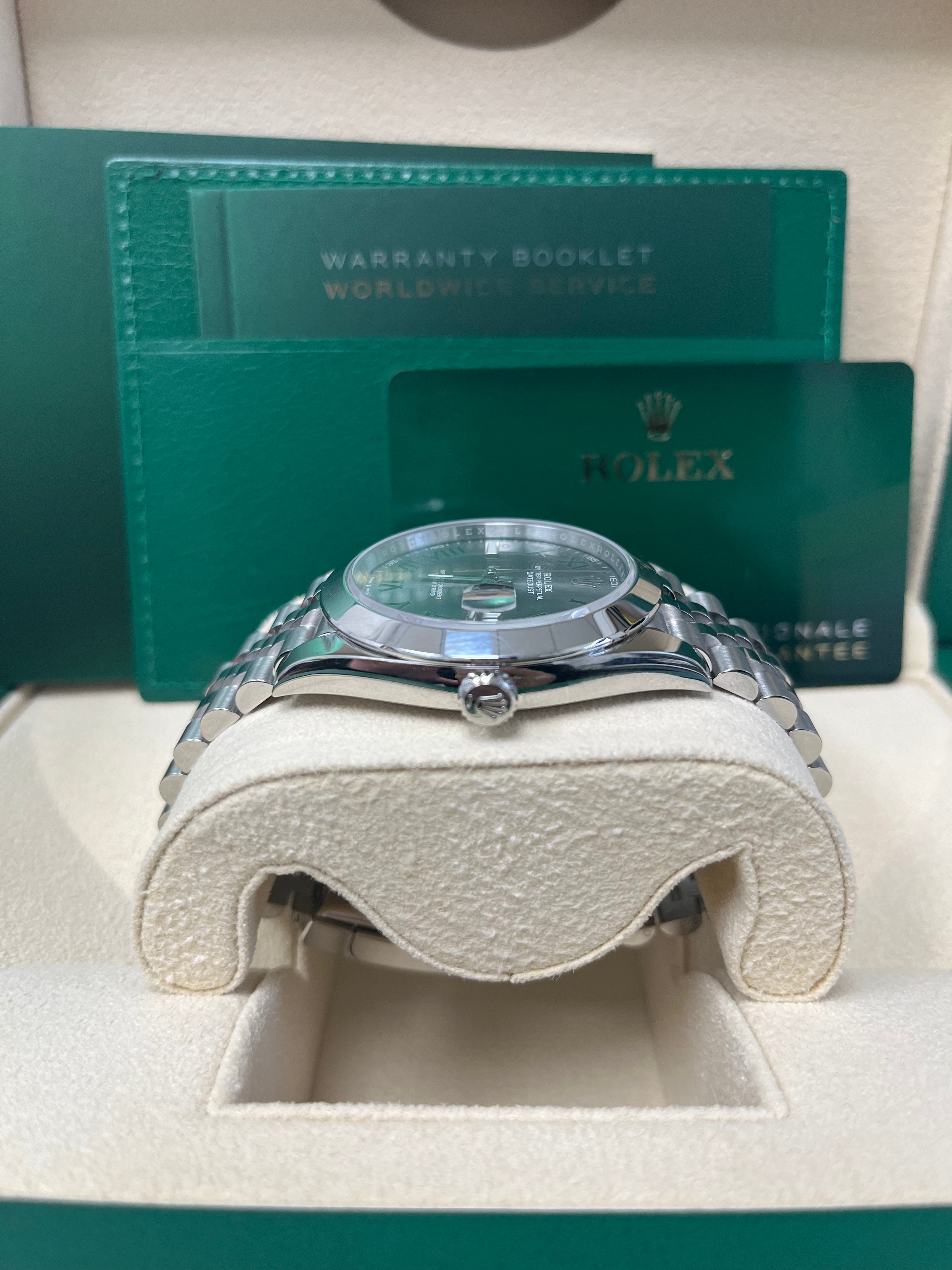 Rolex Datejust 41 Stainless Steel Watch - Wimbledon Slate Green Roman Dial, Smooth Bezel & Jubilee Bracelet (Ref# 126300) | Luxury Dress Watch for Men, Business & Formal Occasions