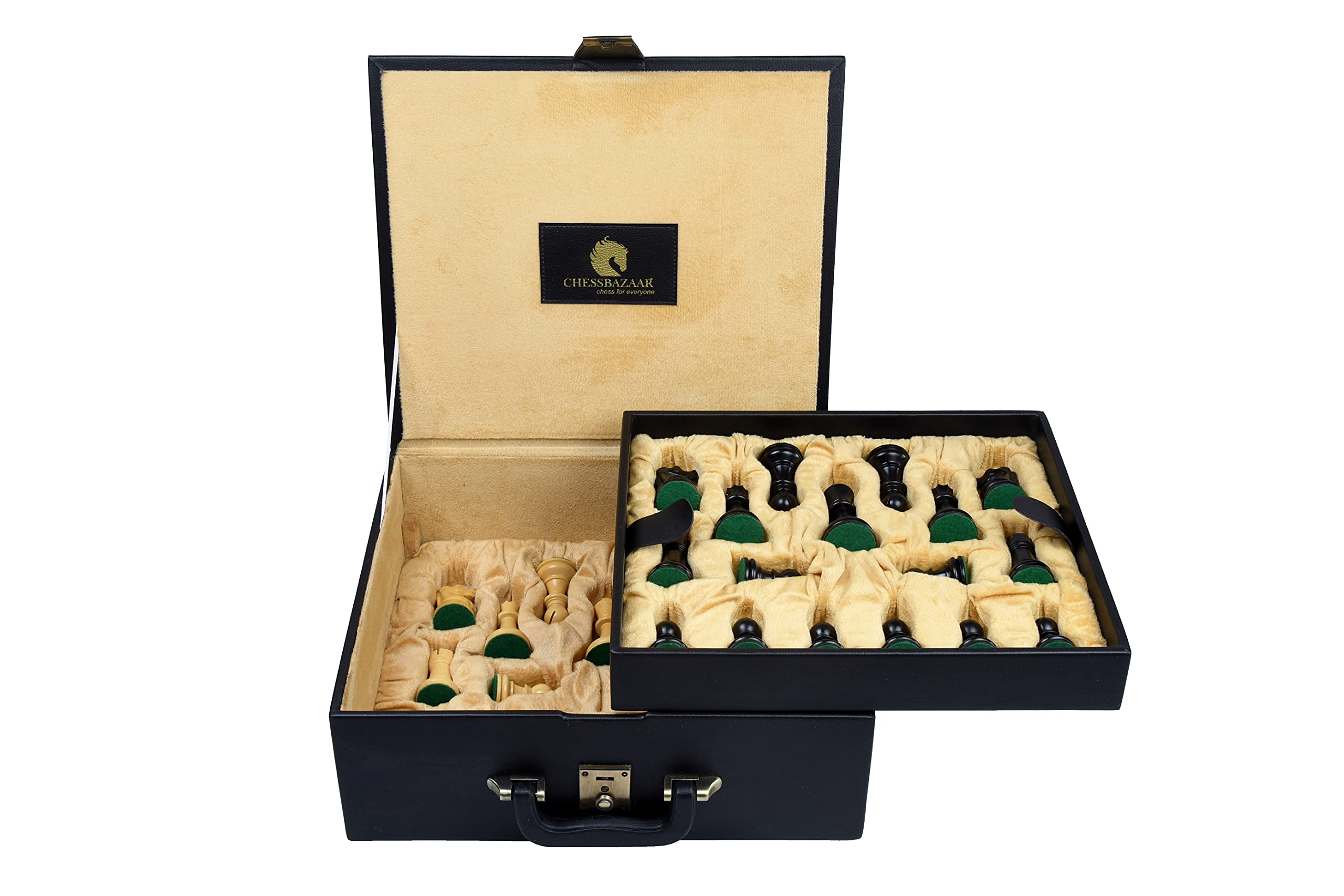 Premium Wooden Chess Set Storage Box with Double Tray & Fixed Slots - Fits 4