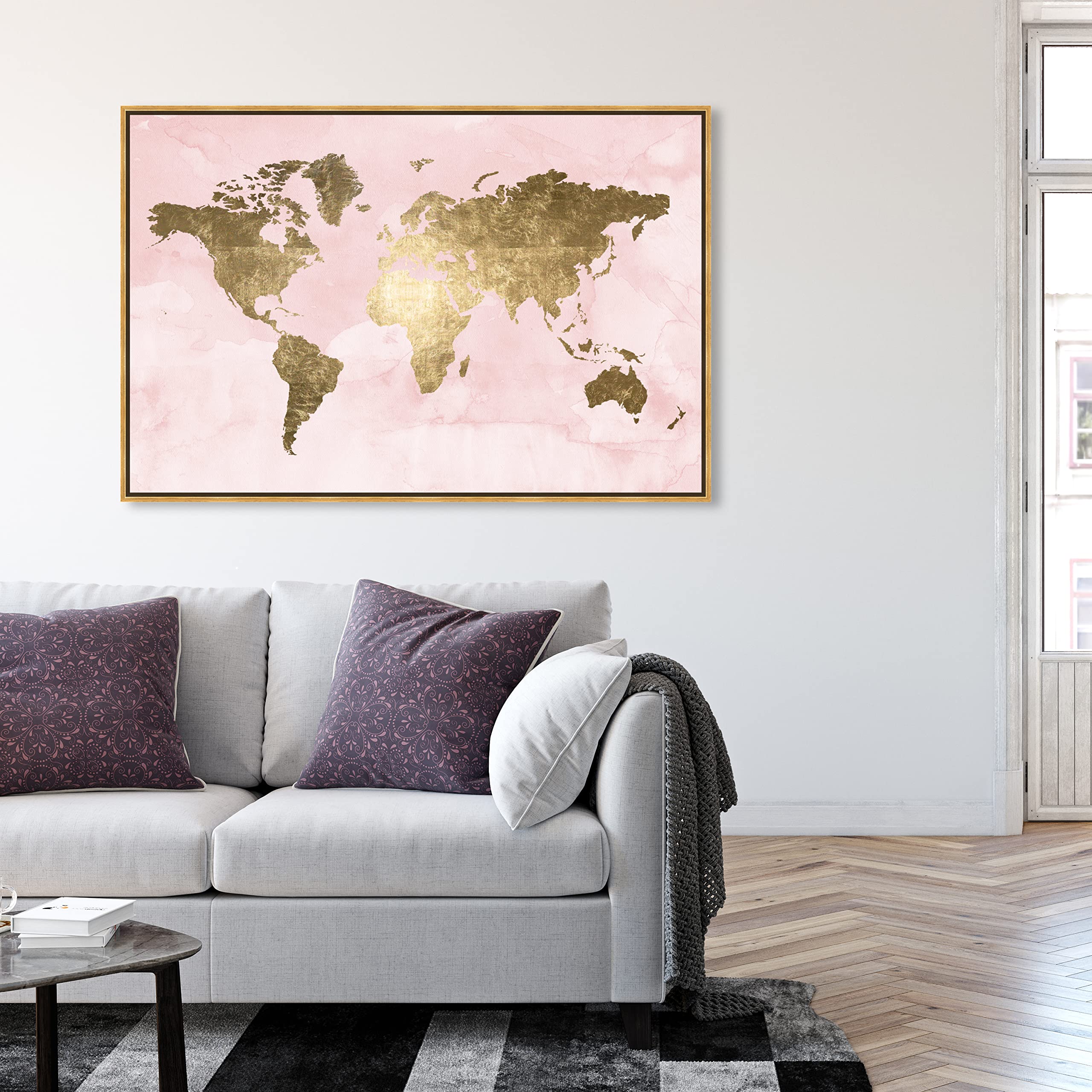Oliver Gal Artist Co. Modern 36x54 Inch Blush Mapamundi Large Canvas Wall Art - Pink World Map Decor for Living Room, Bedroom & Office