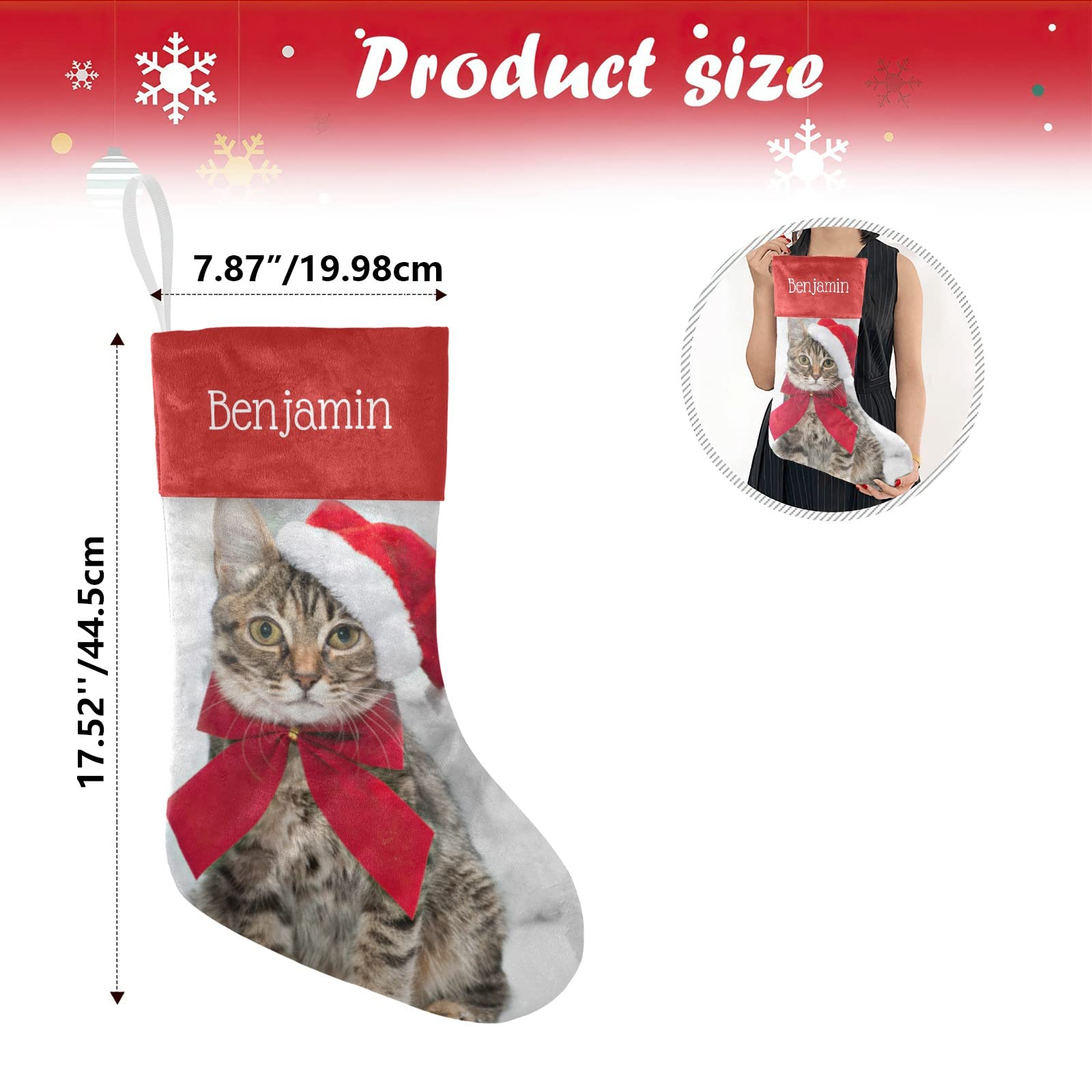 Personalized Christmas Cat Stockings - Custom Name Holiday Socks for Family, Pets & Party Decor (17.52 x 7.87 Inch) - Perfect for Fireplace Mantel, Gift Exchange & Festive Home Decoration