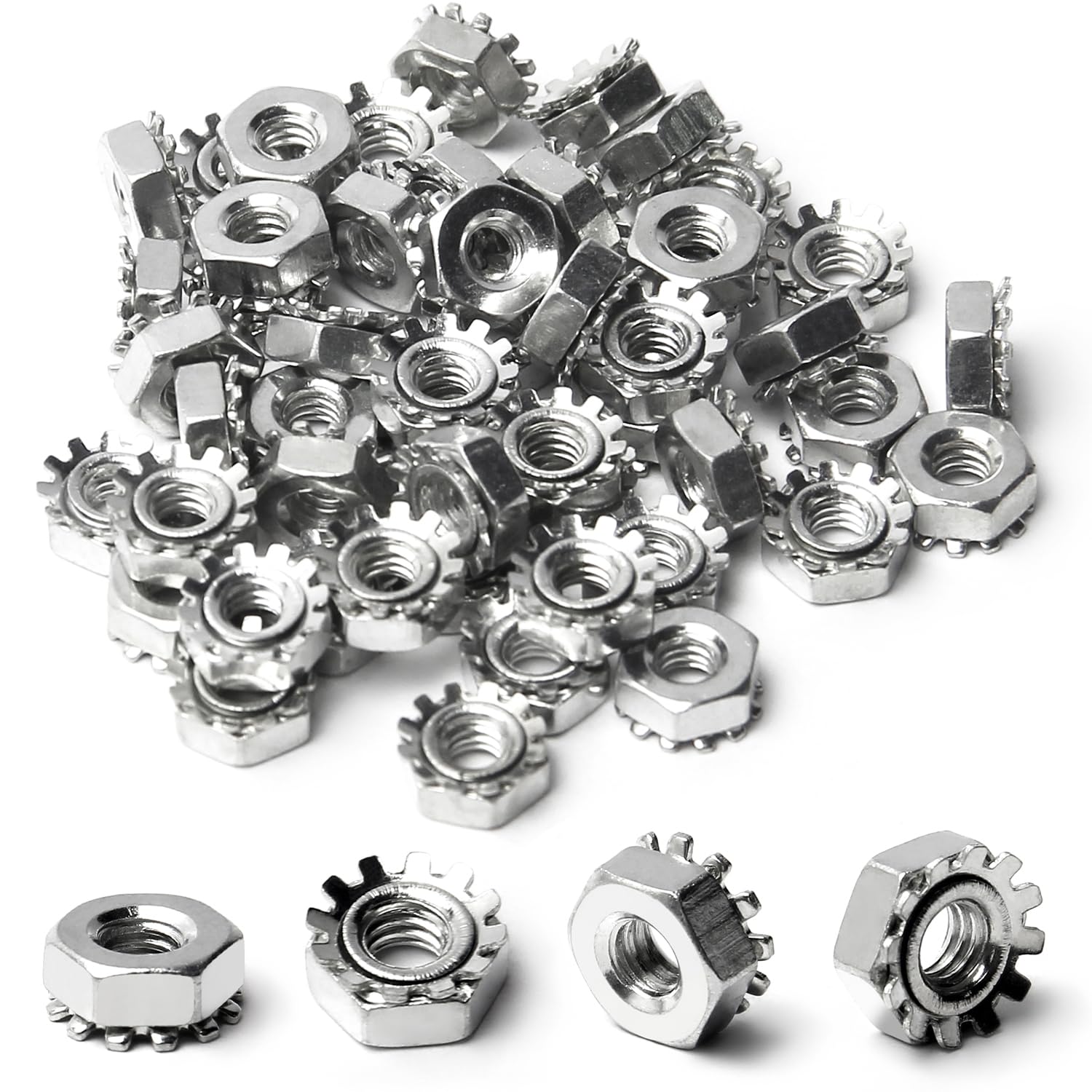 MroMax 8#-32 K-Lock Nuts, UNC Silver Zinc Plated Carbon Steel Keps Lock Nuts - 50Pcs for Hardware Fastening in Machinery, Furniture & Electrical Appliances | Ideal for DIY Projects, Automotive Repairs and Industrial Equipment Assembly