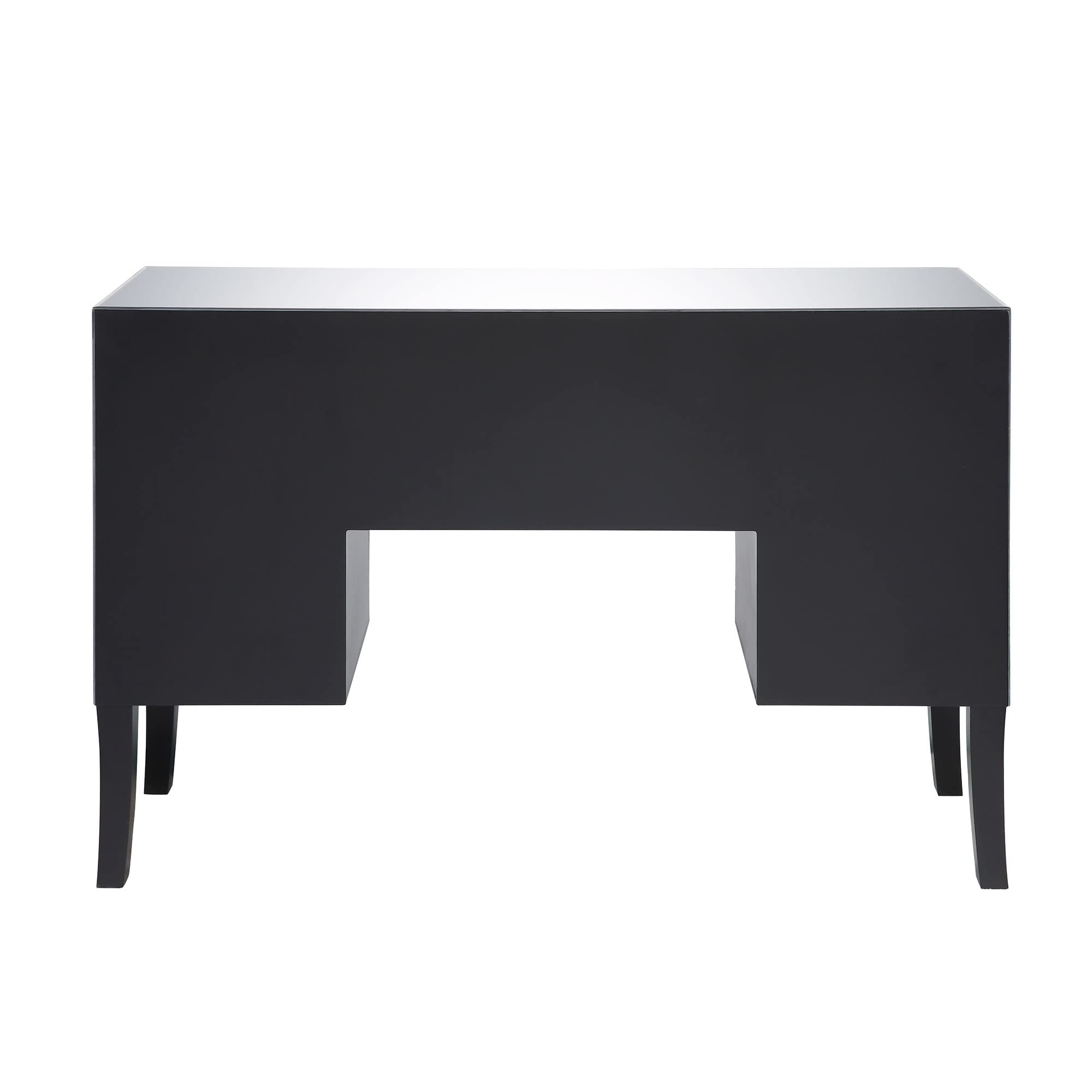 Benjara Silver Wooden Framed Vanity Desk with Mirror, 4 Drawers & Wavy Apron - Elegant Dressing Table for Bedroom, Bathroom or Boudoir Makeup Station