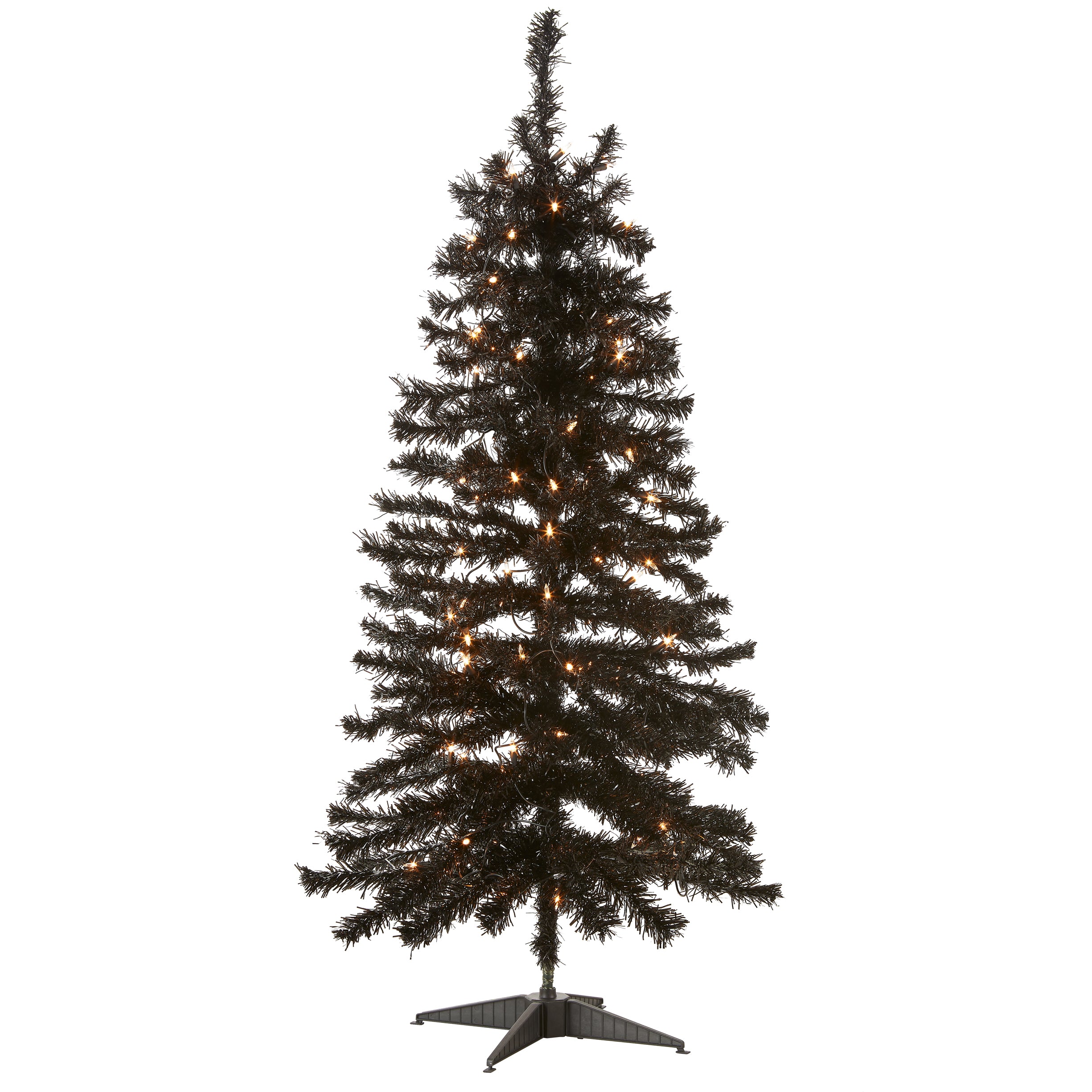 4 ft. Halloween Pre-Lit Black Tinsel Tree with White LED Lights - Spooky Holiday Decor for Home, Party & Indoor/Outdoor Use