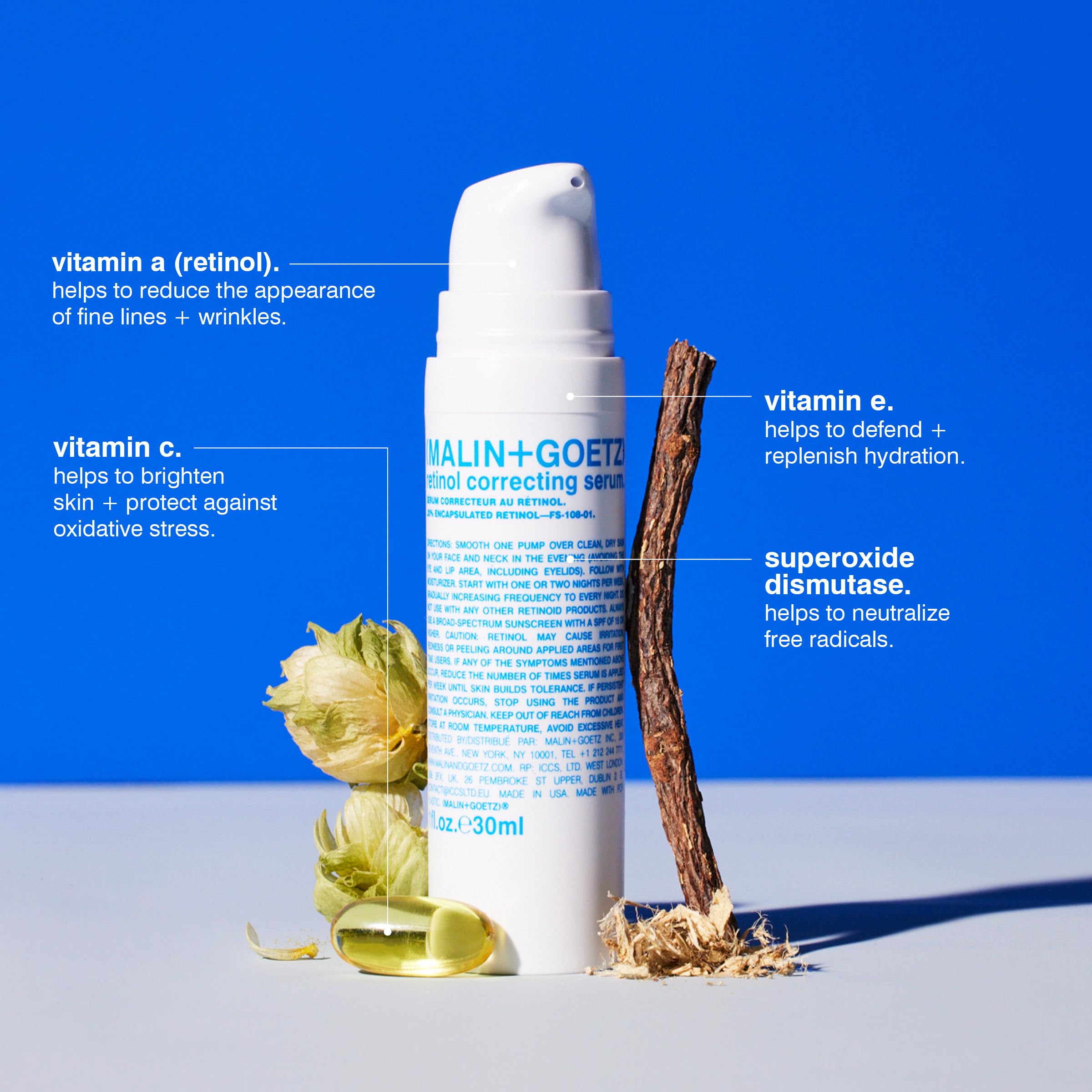 Malin + Goetz Retinol Correcting Serum 1oz (30ml) - Sensitive Skin Face Serum with Brightening & Anti-Aging Benefits | Vegan & Cruelty-Free Retinol Cream for Night Routine & Daily Skincare Regimen