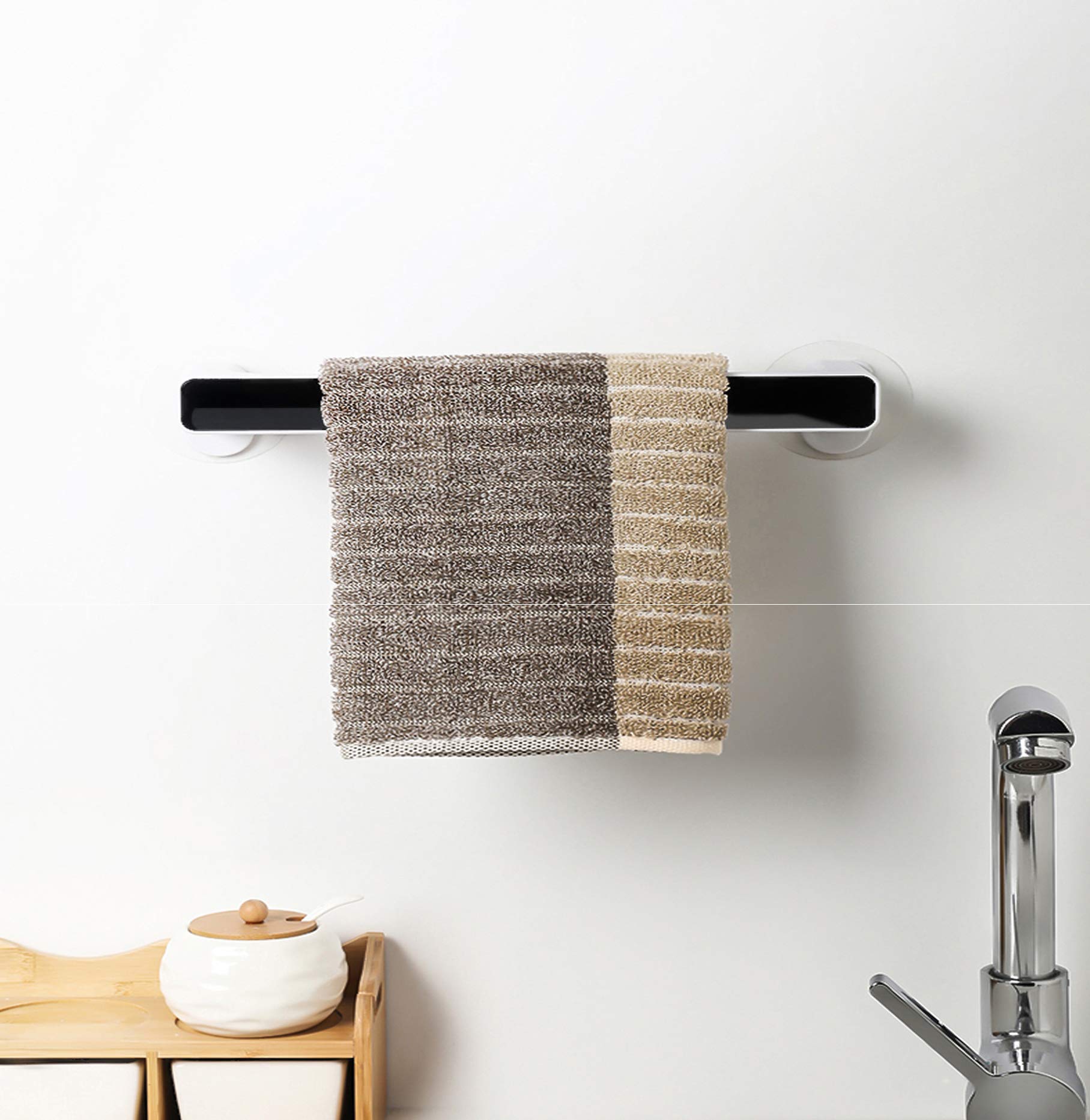 XEREBIAN No Drill Plastic Self Adhesive Wall Mount Paper Towel Holder - Strong Adhesive for Kitchen, Bathroom, Toilet, Under Cabinet, Garage, Laundry, Pantry - Easy Installation Space Saving Organizer for Home & Office Use