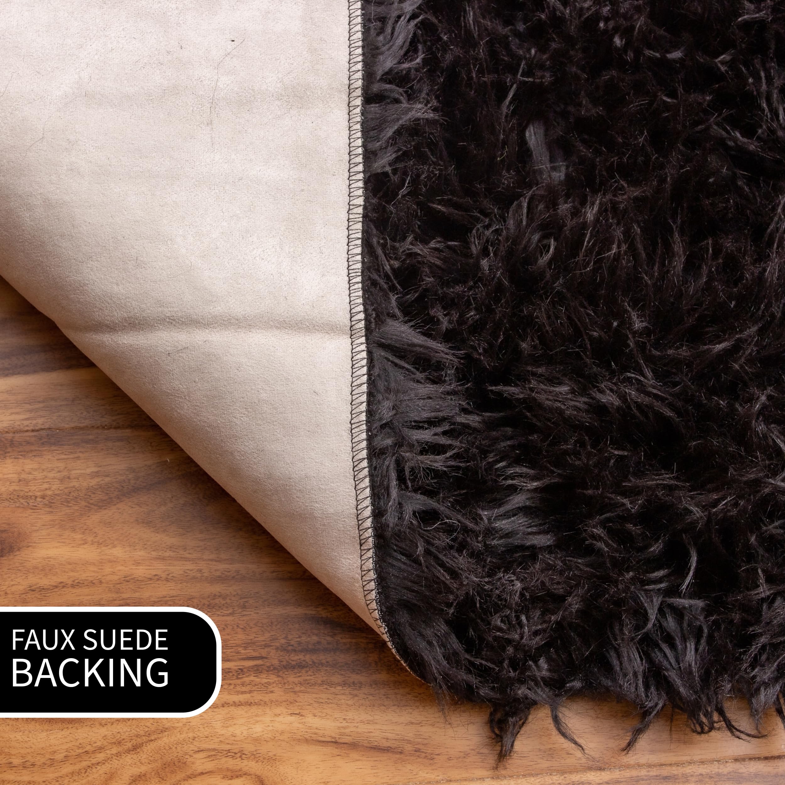 Premium Ultra Soft Fluffy Faux Sheepskin Area Rug - 8x10 Feet Black Shaggy Carpet for Bedroom, Living Room & Nursery - Cozy Home Decor for Winter Warmth & Stylish Interior Design