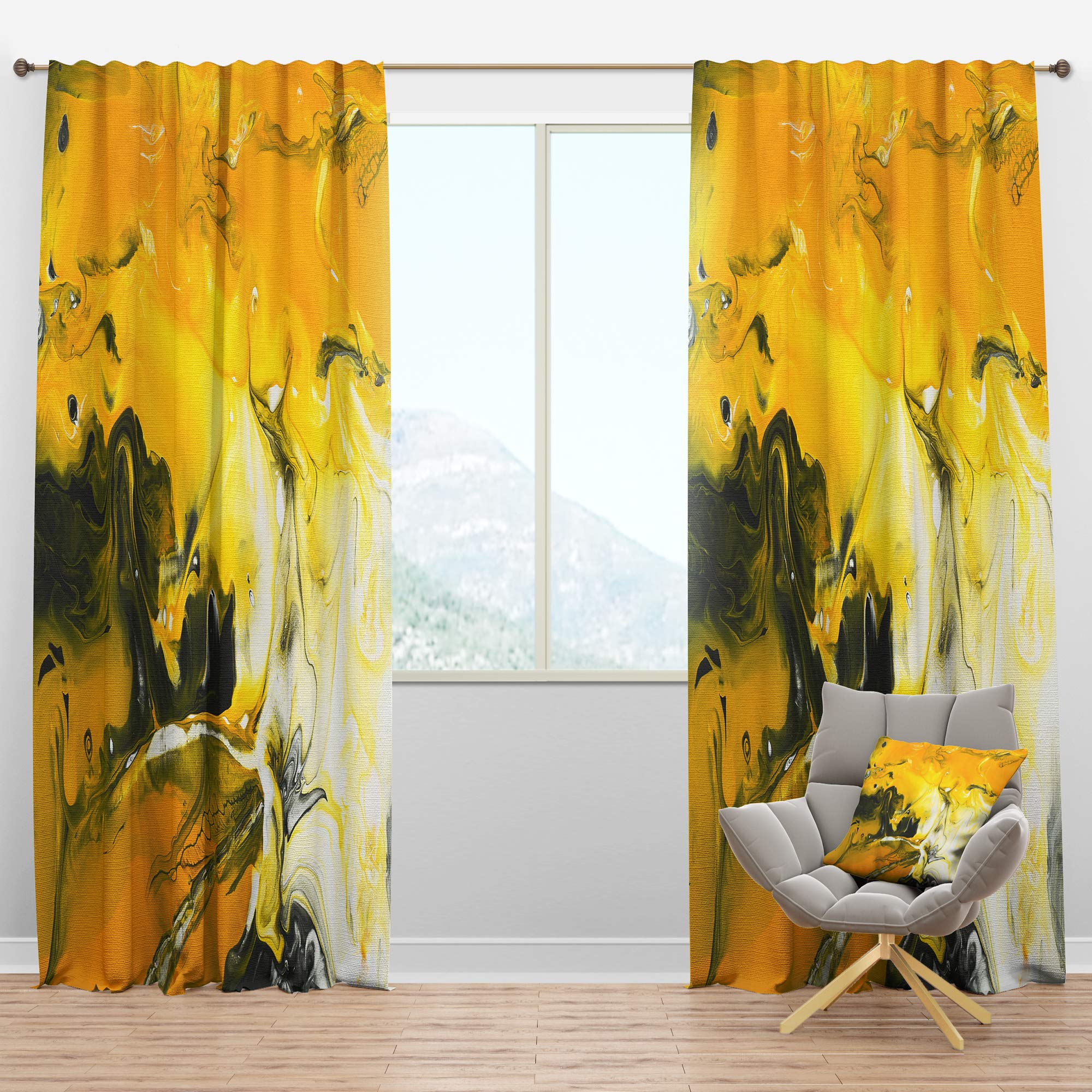 DesignQ Blackout Curtains - Yellow Acrylic Hand Painted Marble Pattern Thermal Insulated Drapes for Bedroom & Living Room (52x120, Single Panel) - Perfect for Light Blocking, Privacy & Temperature Control