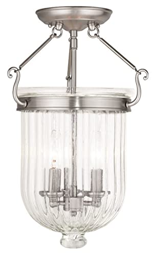 Livex Lighting 50516-91 Coventry 3-Light Brushed Nickel Ceiling Fixture - Modern Flush Mount Lighting for Bedroom, Hallway & Dining Room