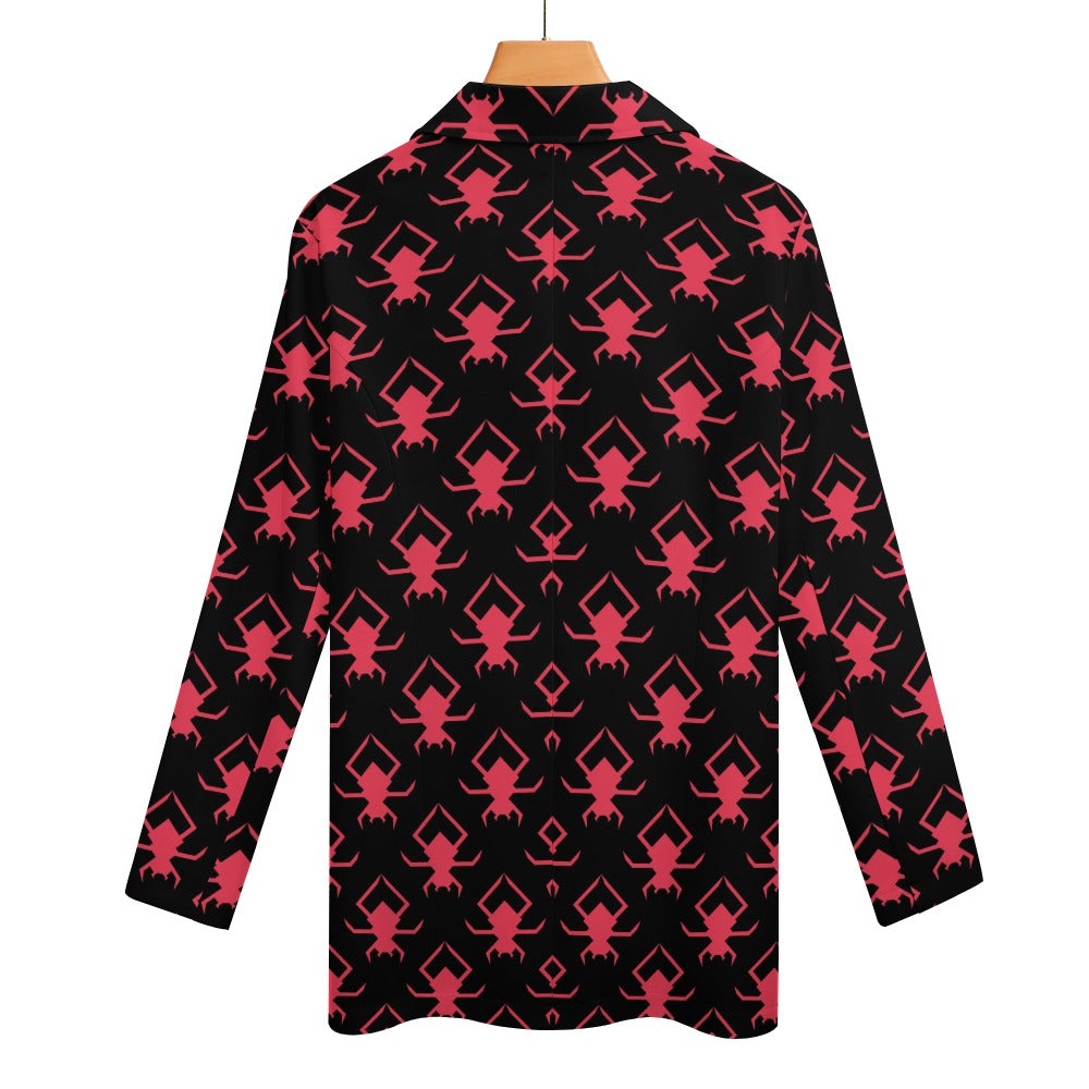 Gothic Spider Print Casual Blazer for Women - Pink Vintage Gothic Jacket for Halloween, Cosplay, and Alternative Fashion Outfits