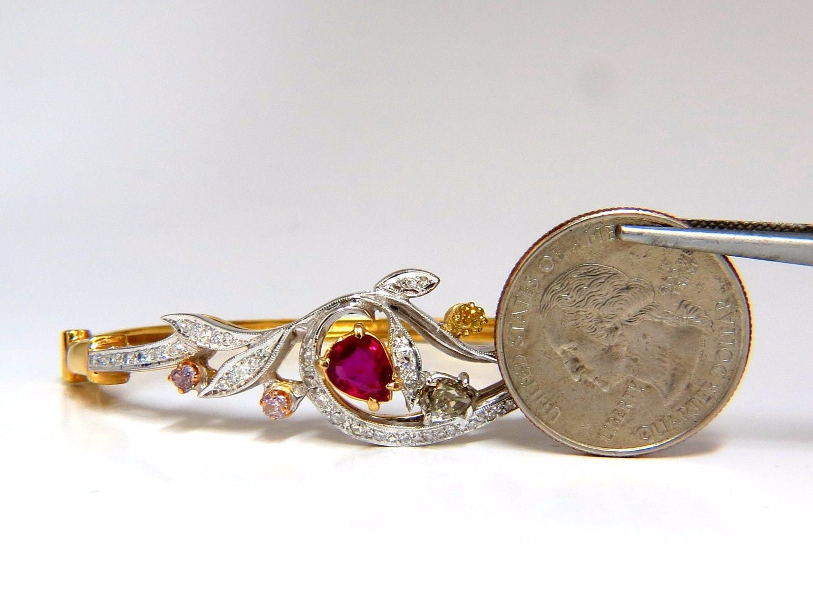 GIA Certified Natural Ruby & Fancy Color Diamond Bangle Bracelet - No Heat Treatment | Elegant Jewelry for Weddings, Anniversaries & Special Occasions